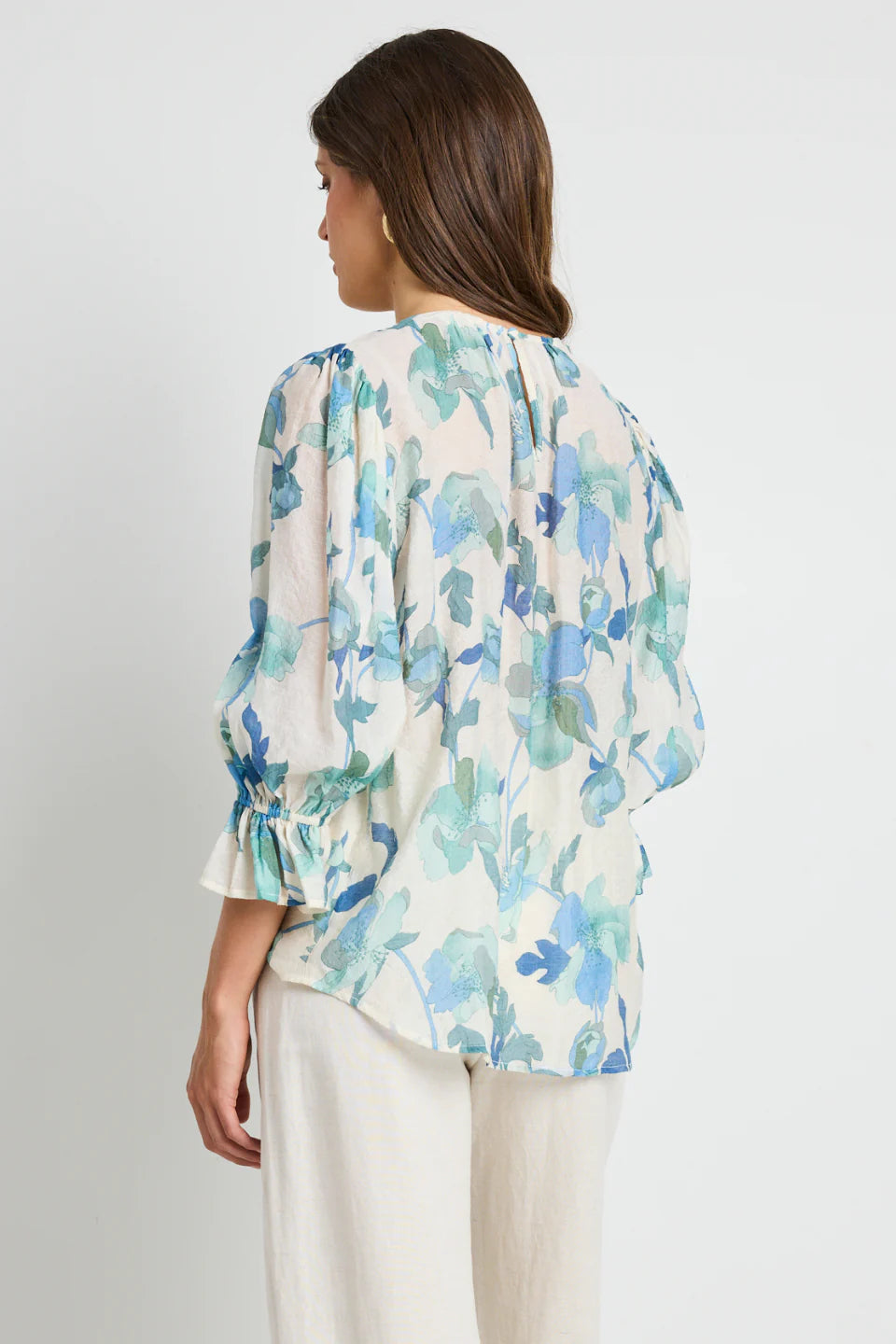 Candid blue cream floral top