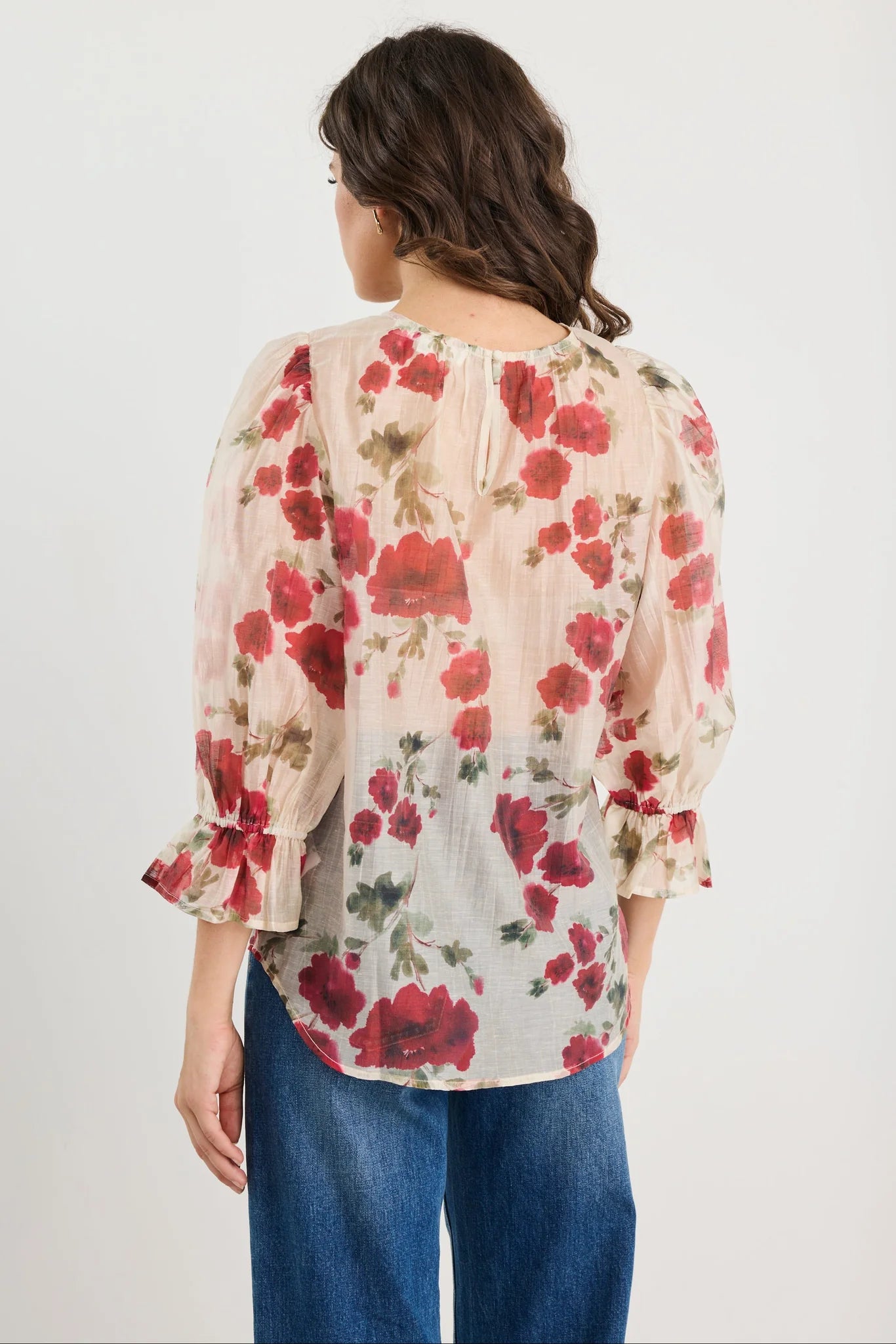 Candid Cream Red Rose Crew Neck Top