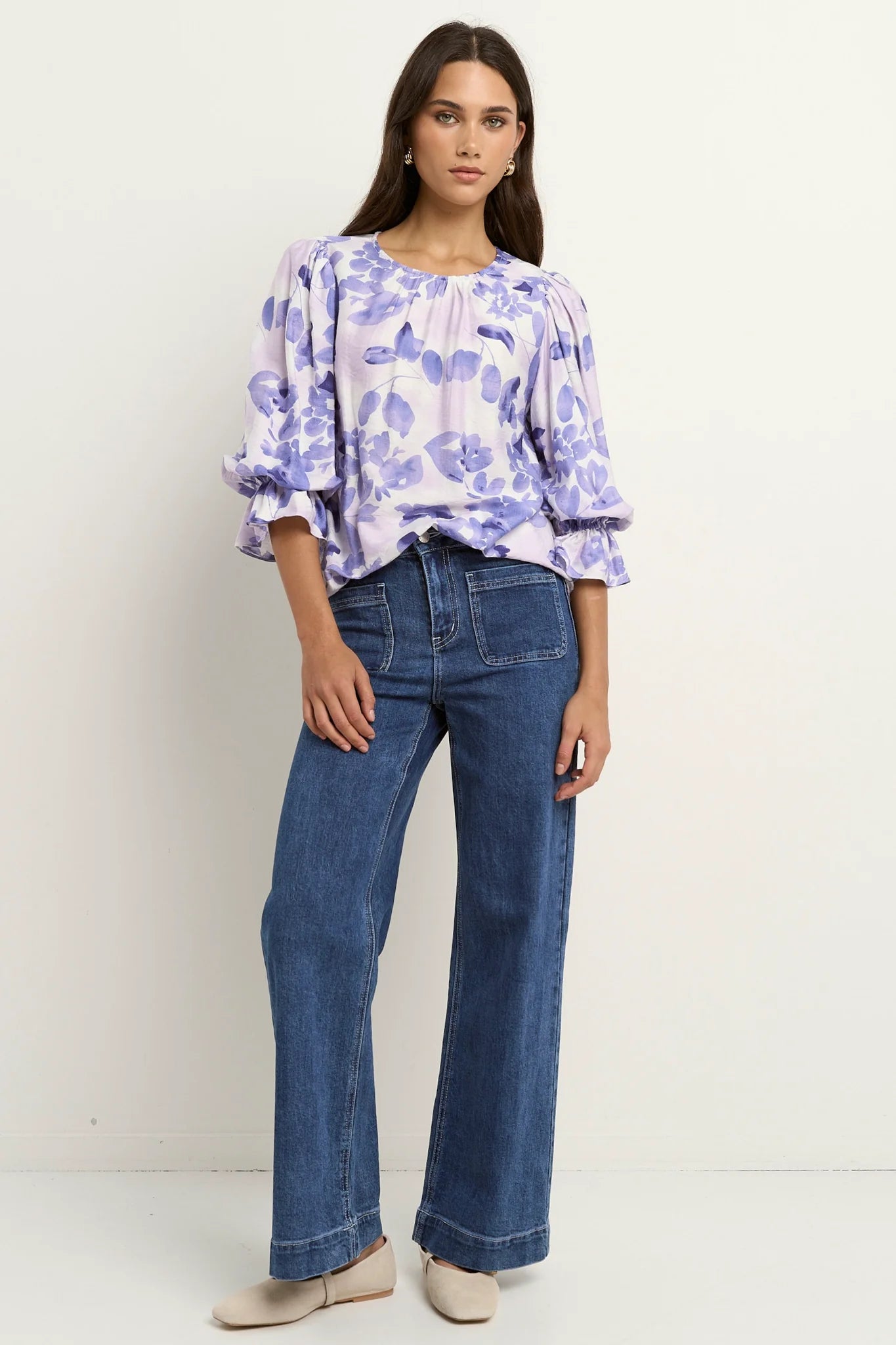 Candid Ivory Blue Floral Top