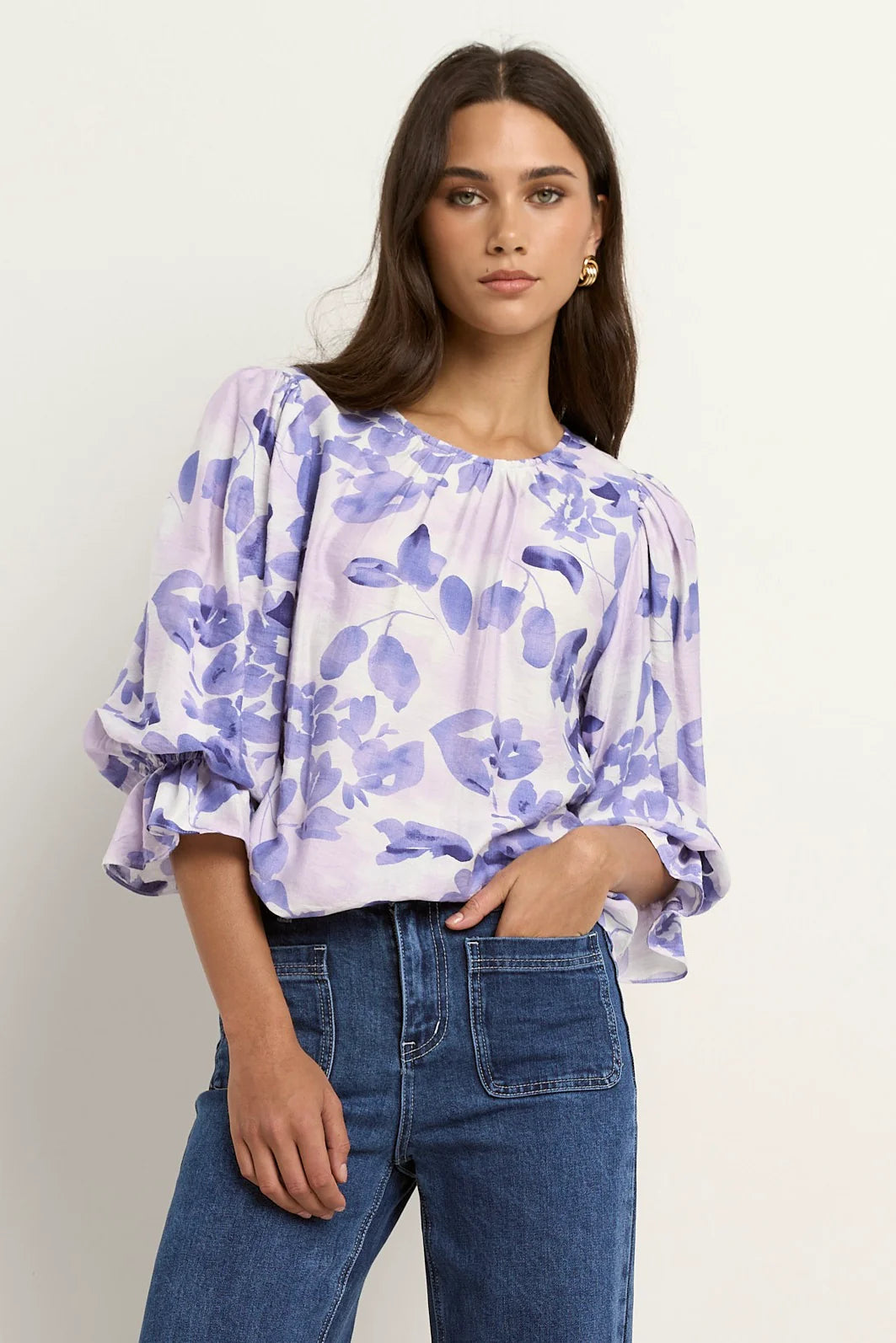 Candid Ivory Blue Floral Top