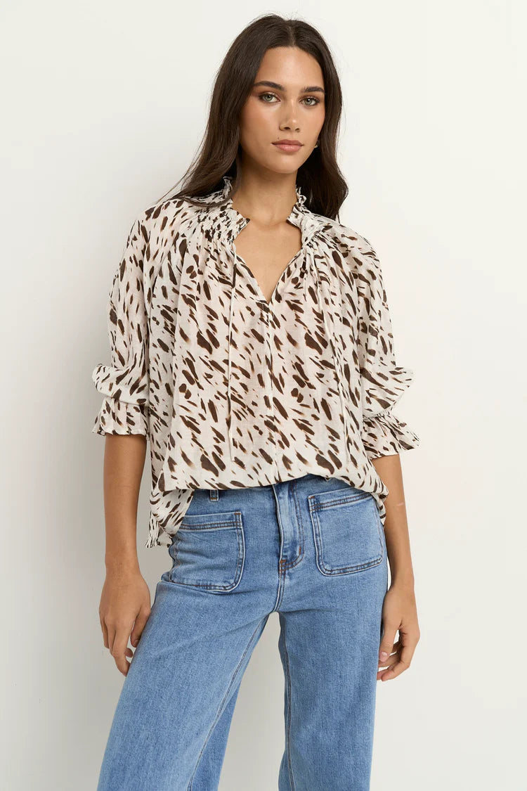 Certainty White Chocolate Animal Shirred Top