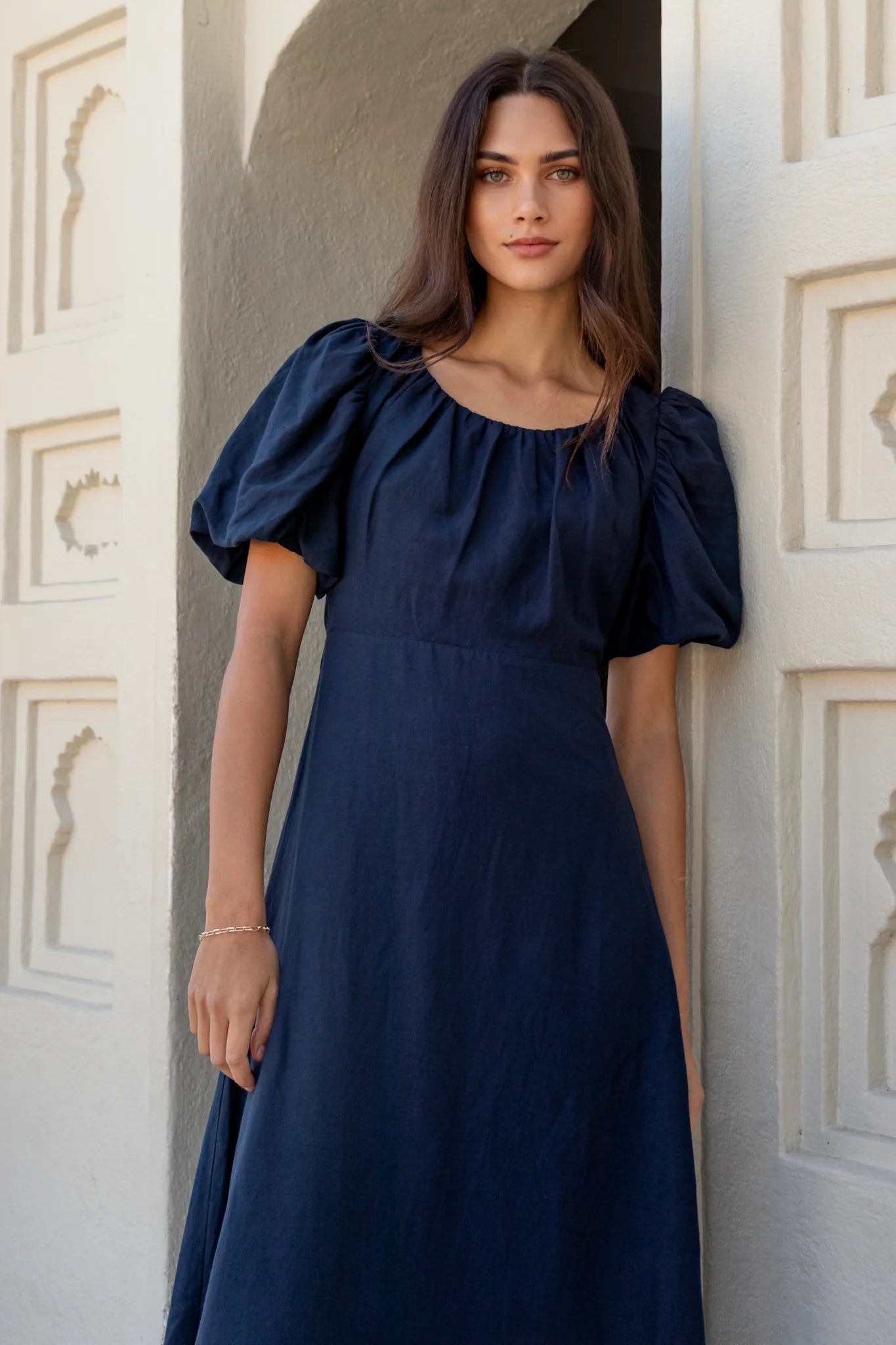 Chorus Navy Puff Sleeve Maxi Dress