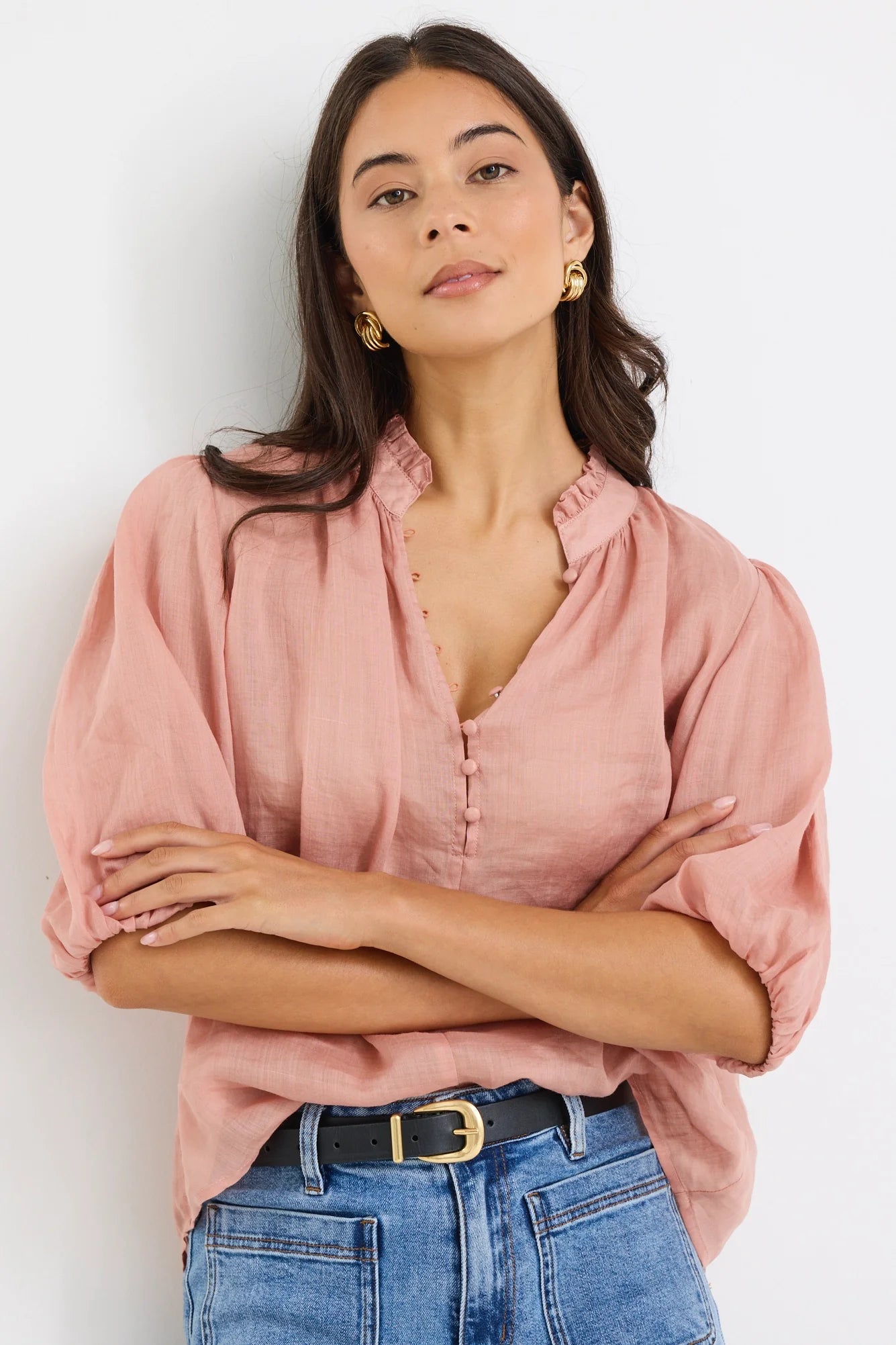 Closure Blush Ramie High Neck Top