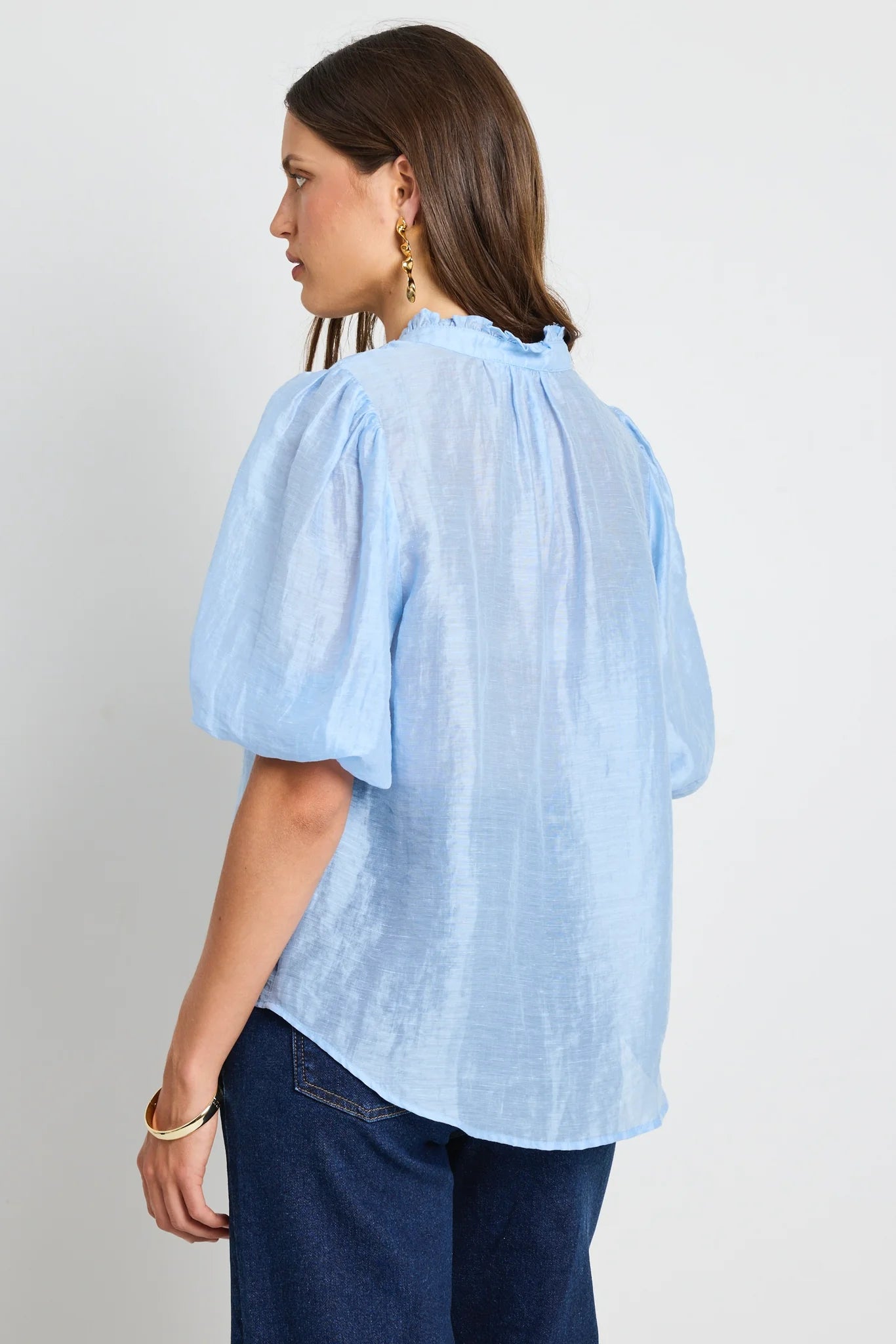 Closure Pale Blue Sheer Top