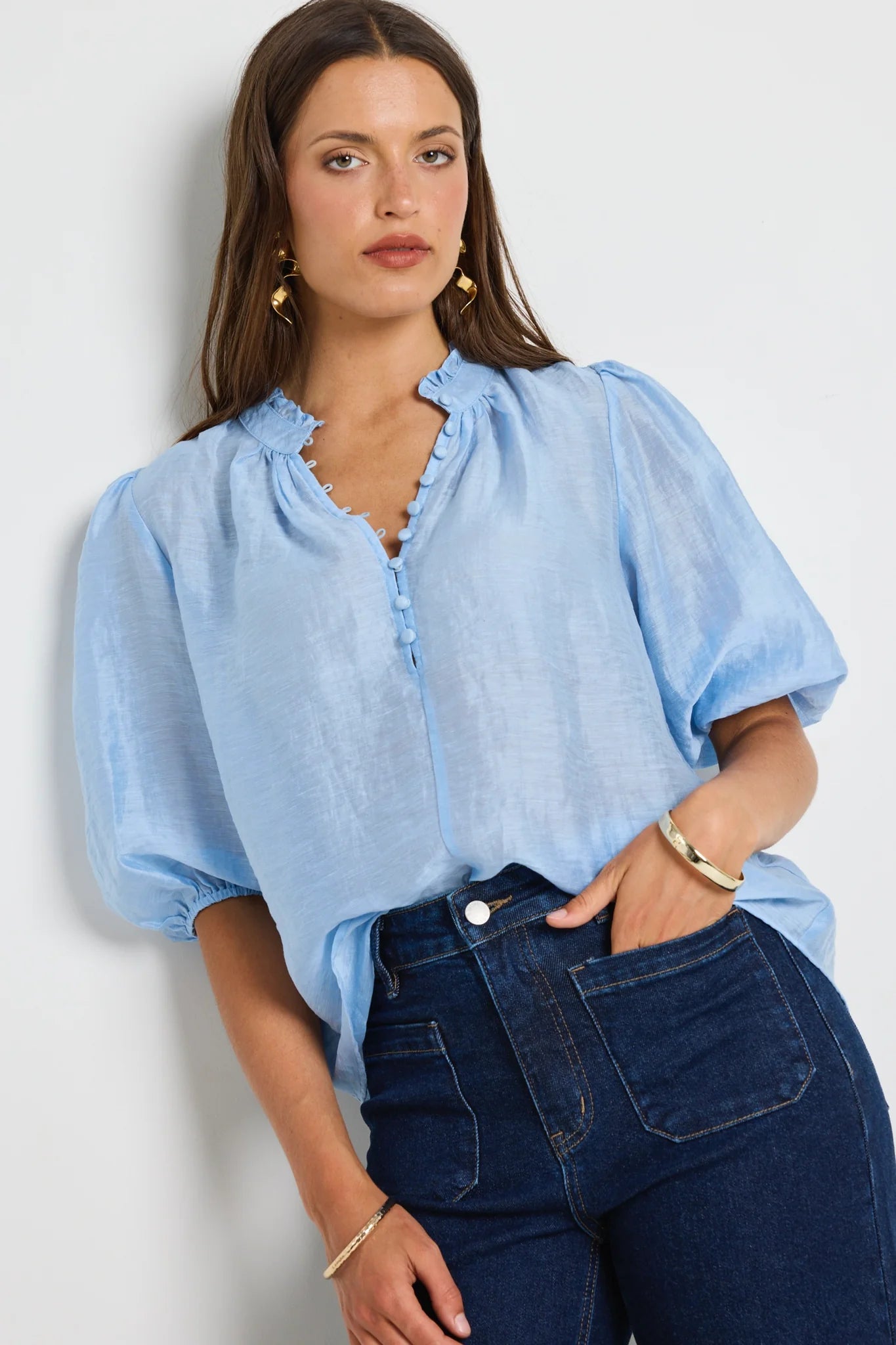 Closure Pale Blue Sheer Top