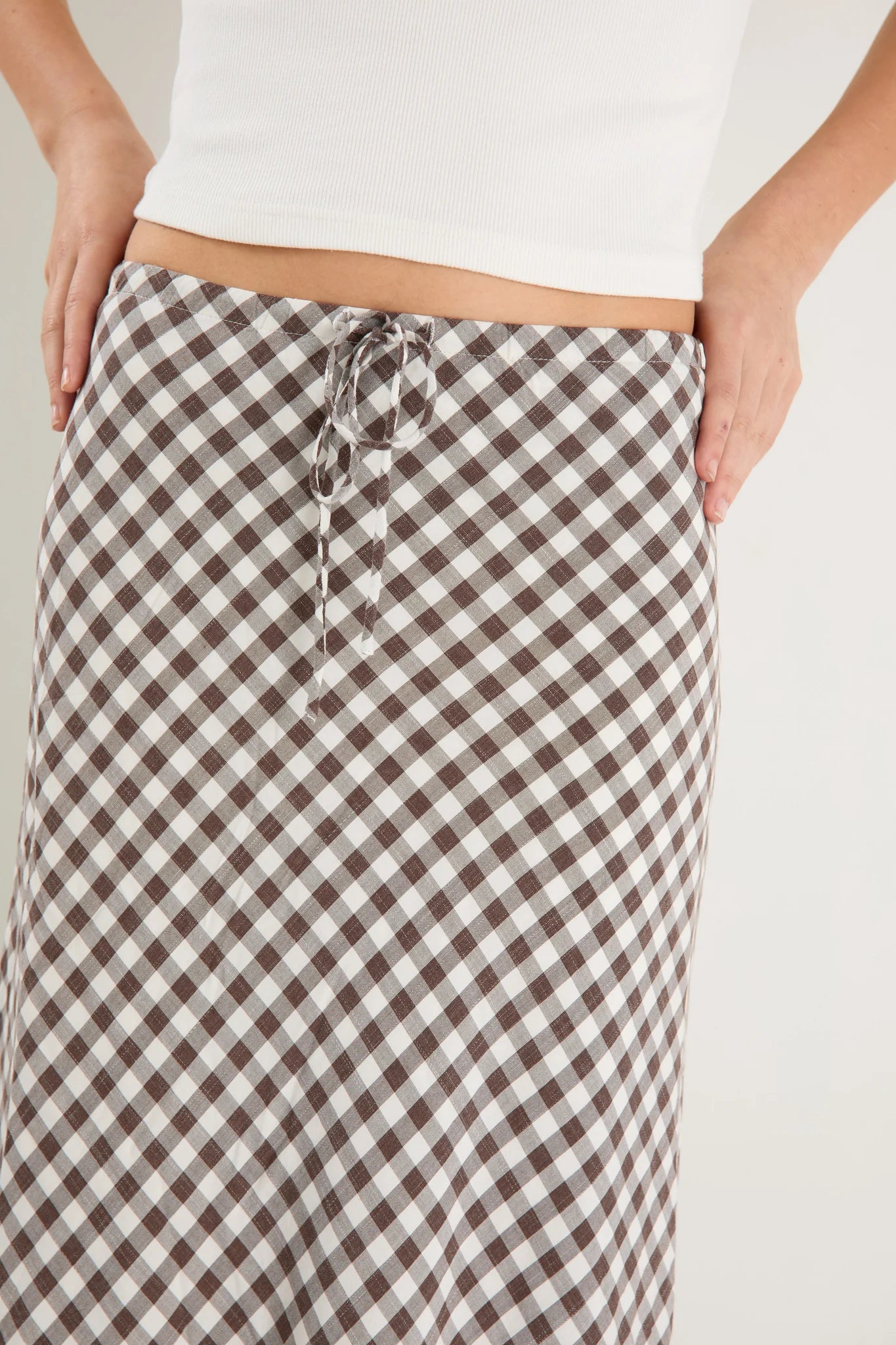 Summit Chocolate Gingham Cotton Bias Maxi Skirt