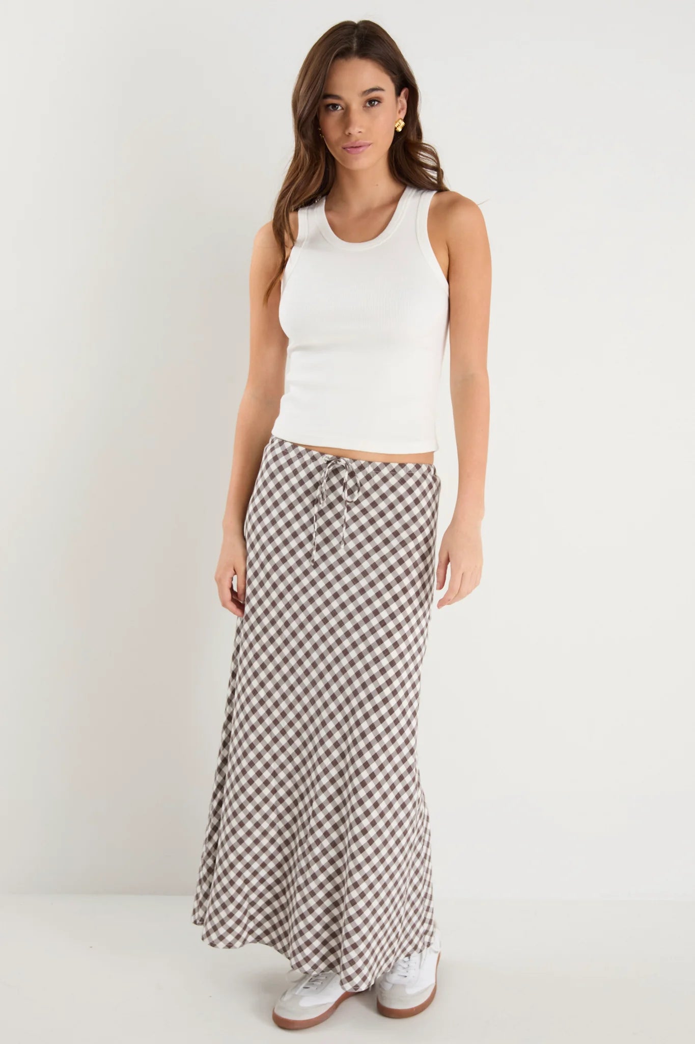 Summit Chocolate Gingham Cotton Bias Maxi Skirt