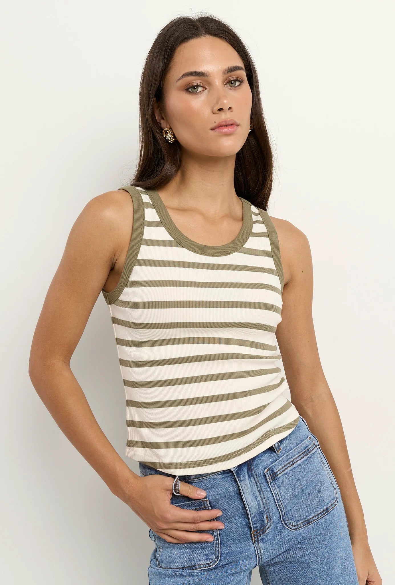 Cobble Khaki Rib Cutaway Tank