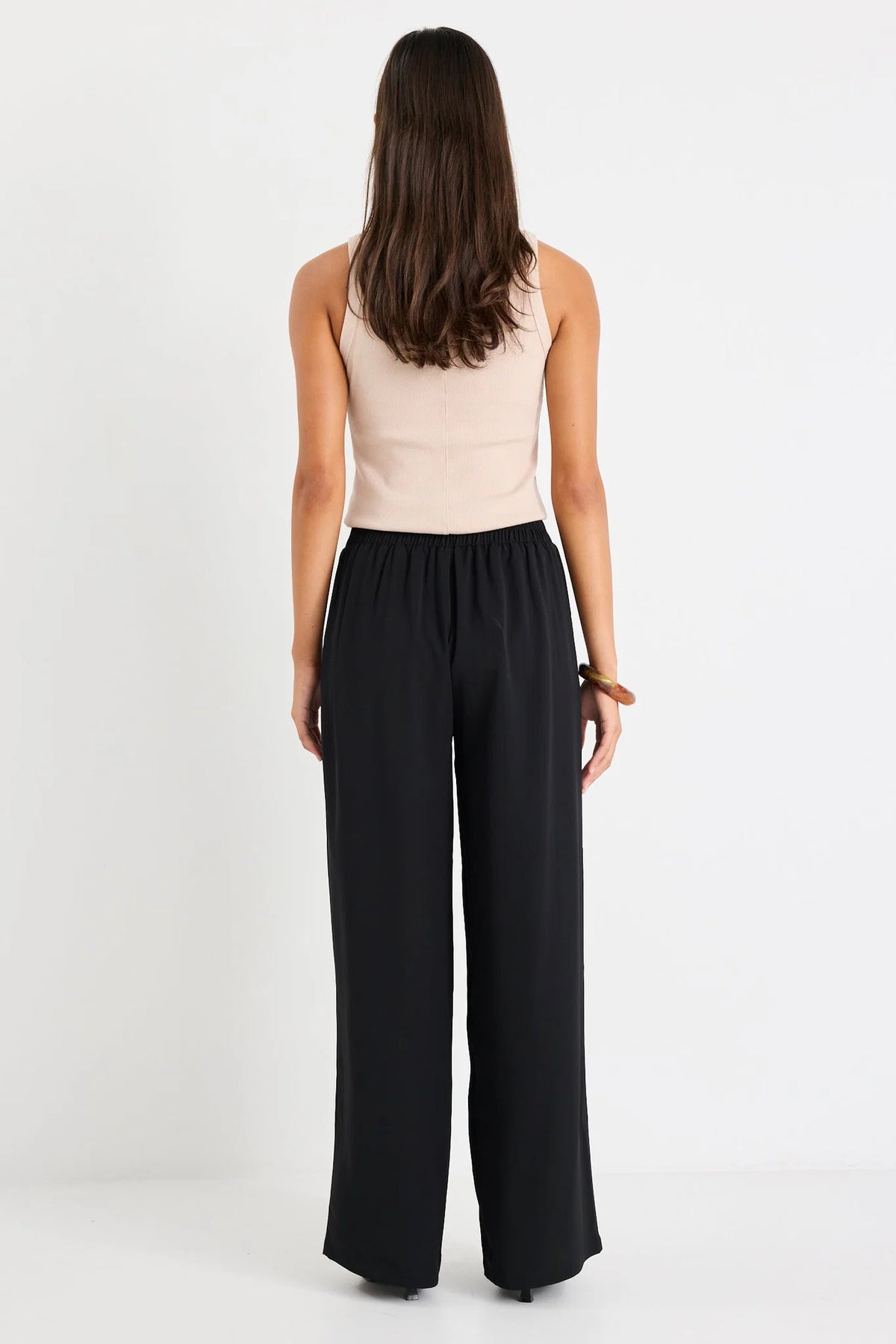 Guardian black linen viscose elastic back pants