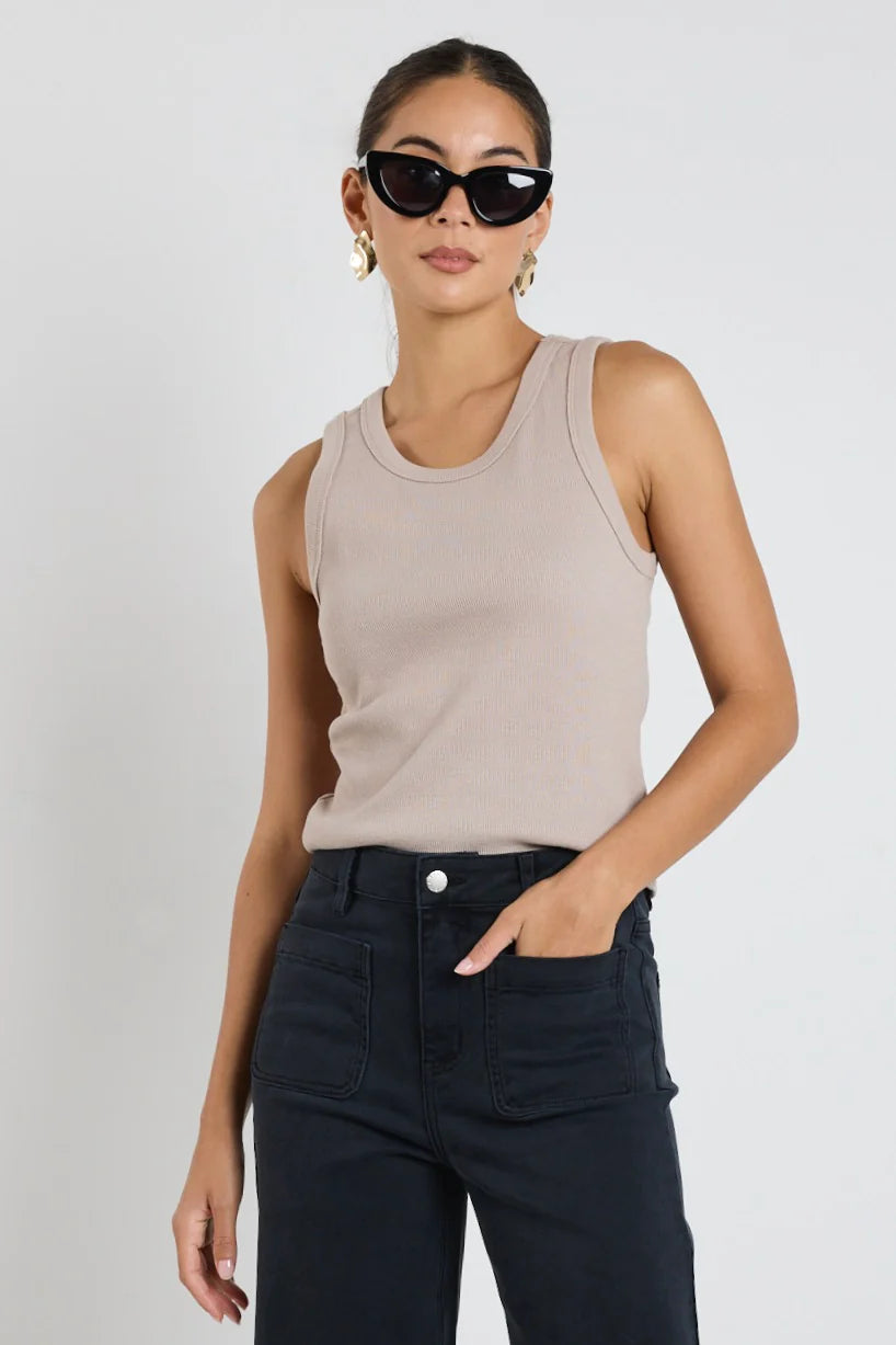 Cobble Taupe Rib Cutaway Tank