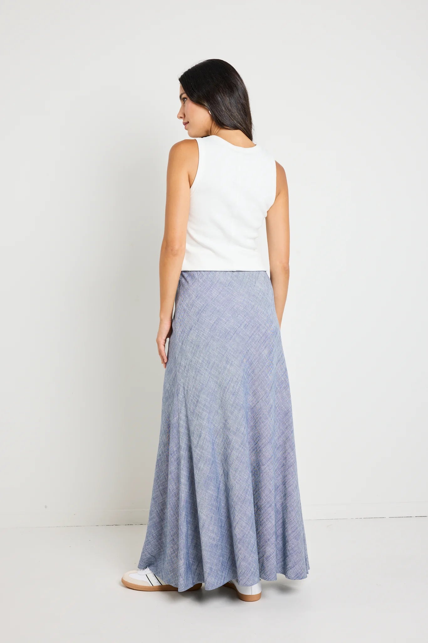 Lagos chambray blue  bias cut maxi skirt