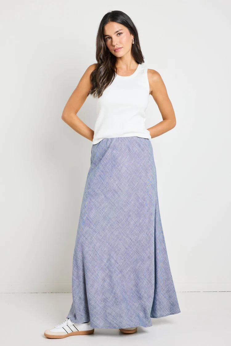 Lagos chambray blue  bias cut maxi skirt