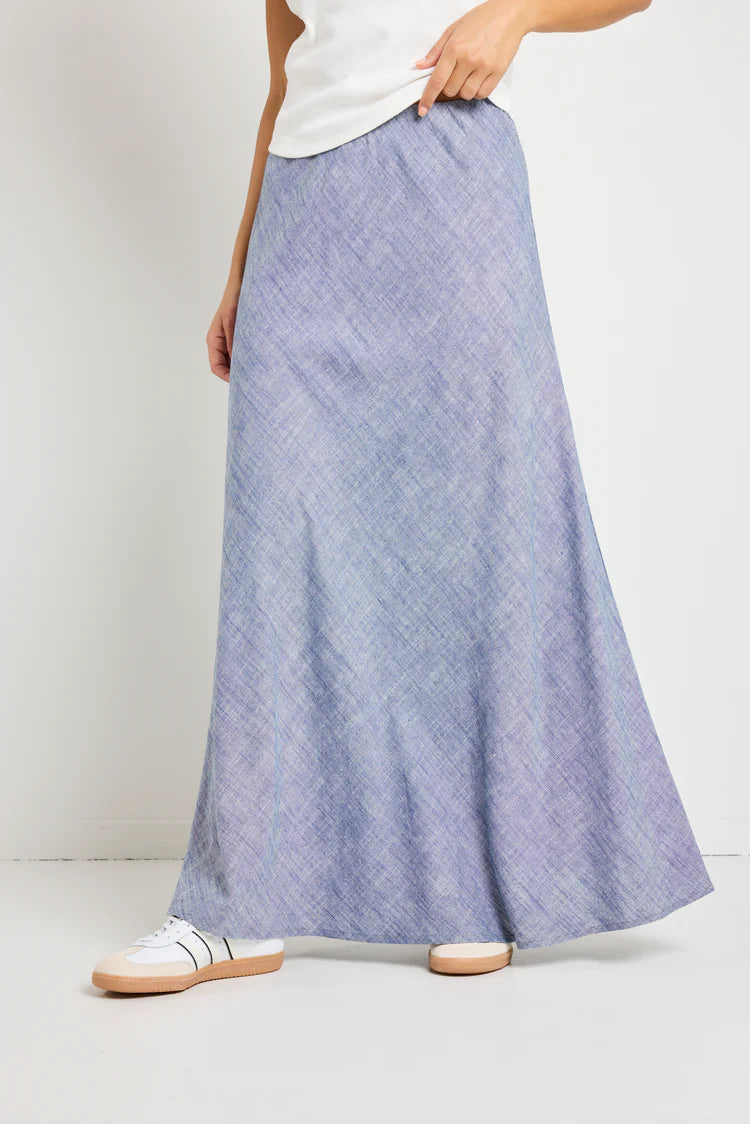 Lagos chambray blue  bias cut maxi skirt