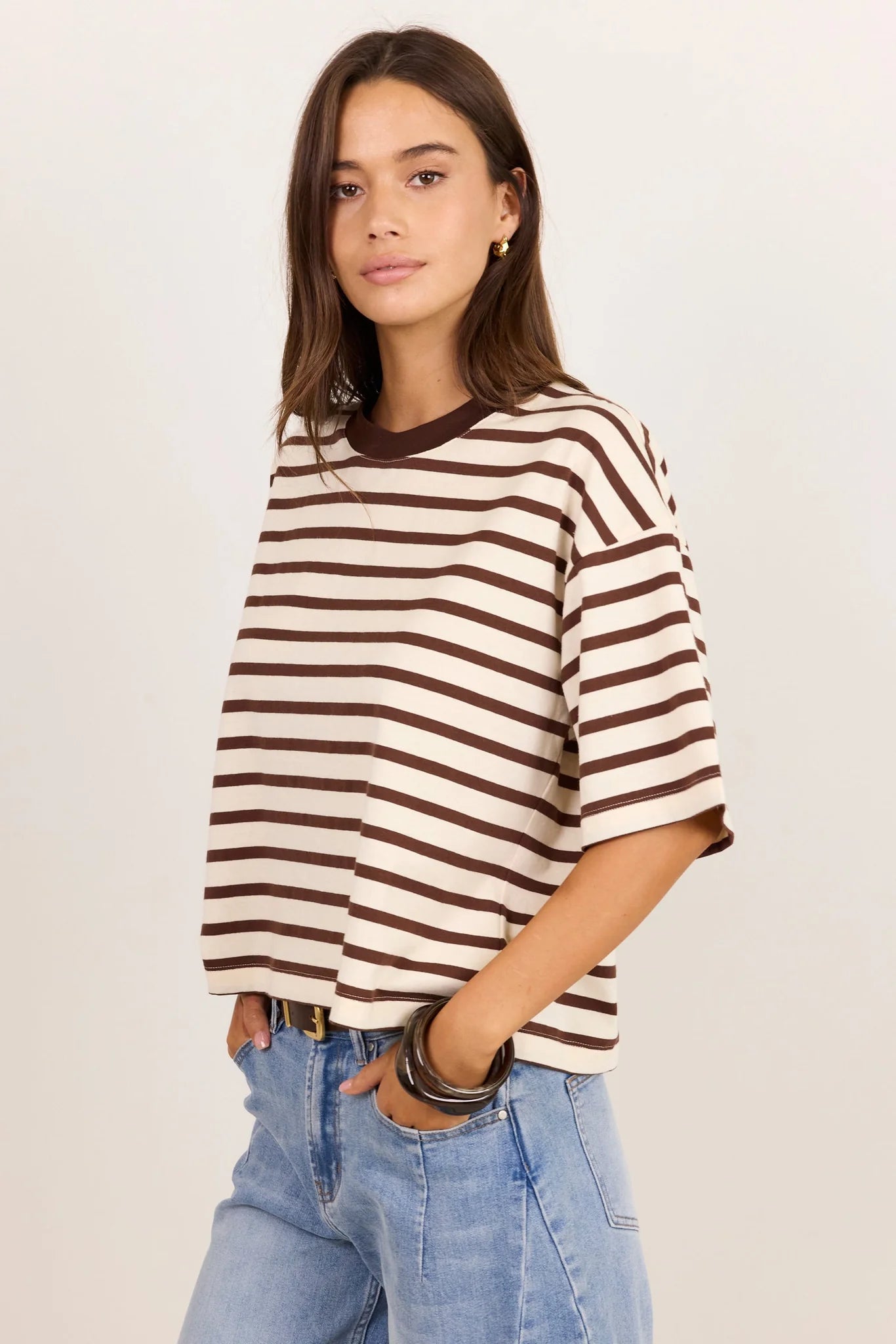 Cohesion Chocolate Vanilla Stripe Oversized Tee SS