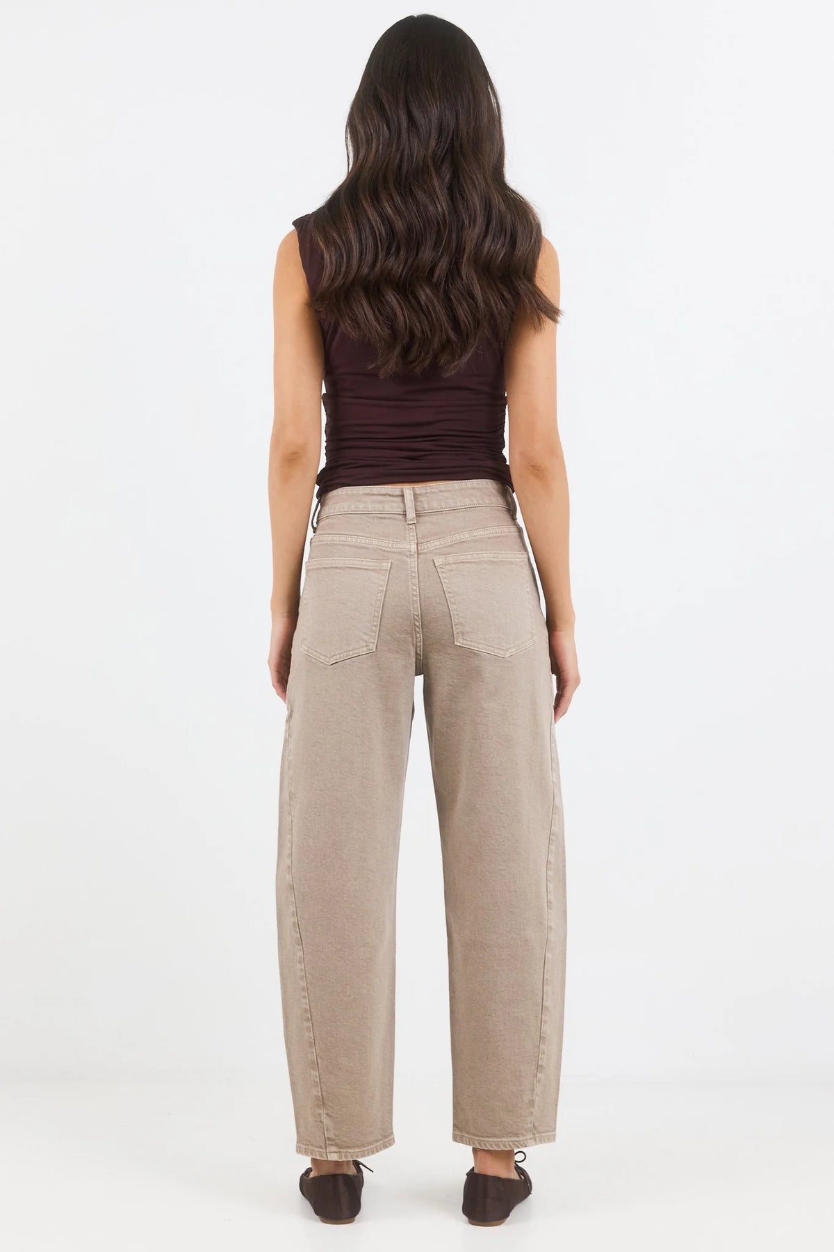 Idolise Taupe Stretch Soft Barrel Jean