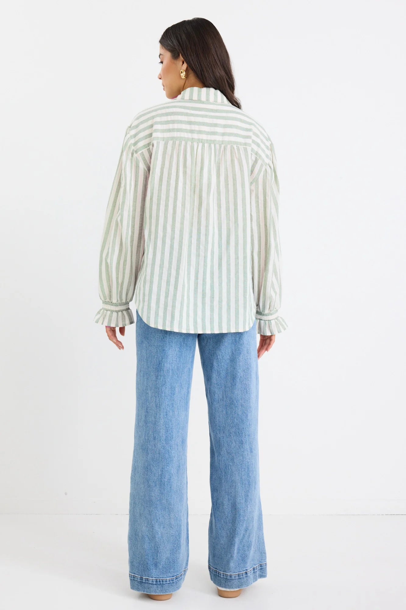 Connection moss stripe drop shoulder top