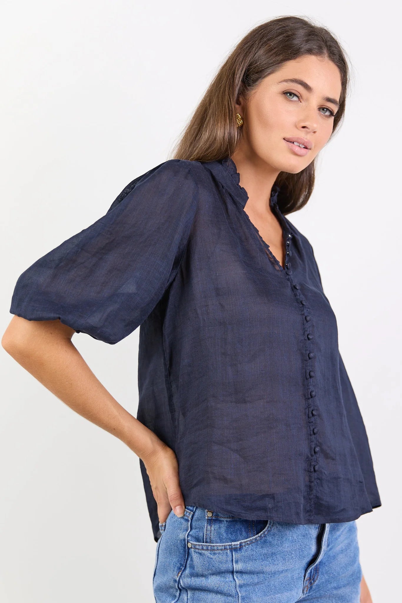 Continuance Navy Ramie S/S Top