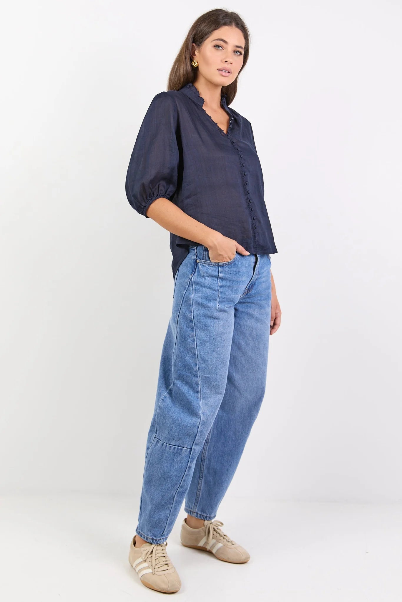 Continuance Navy Ramie S/S Top