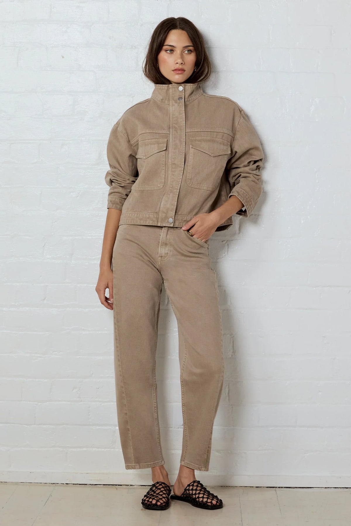 Idolise Taupe Stretch Soft Barrel Jean