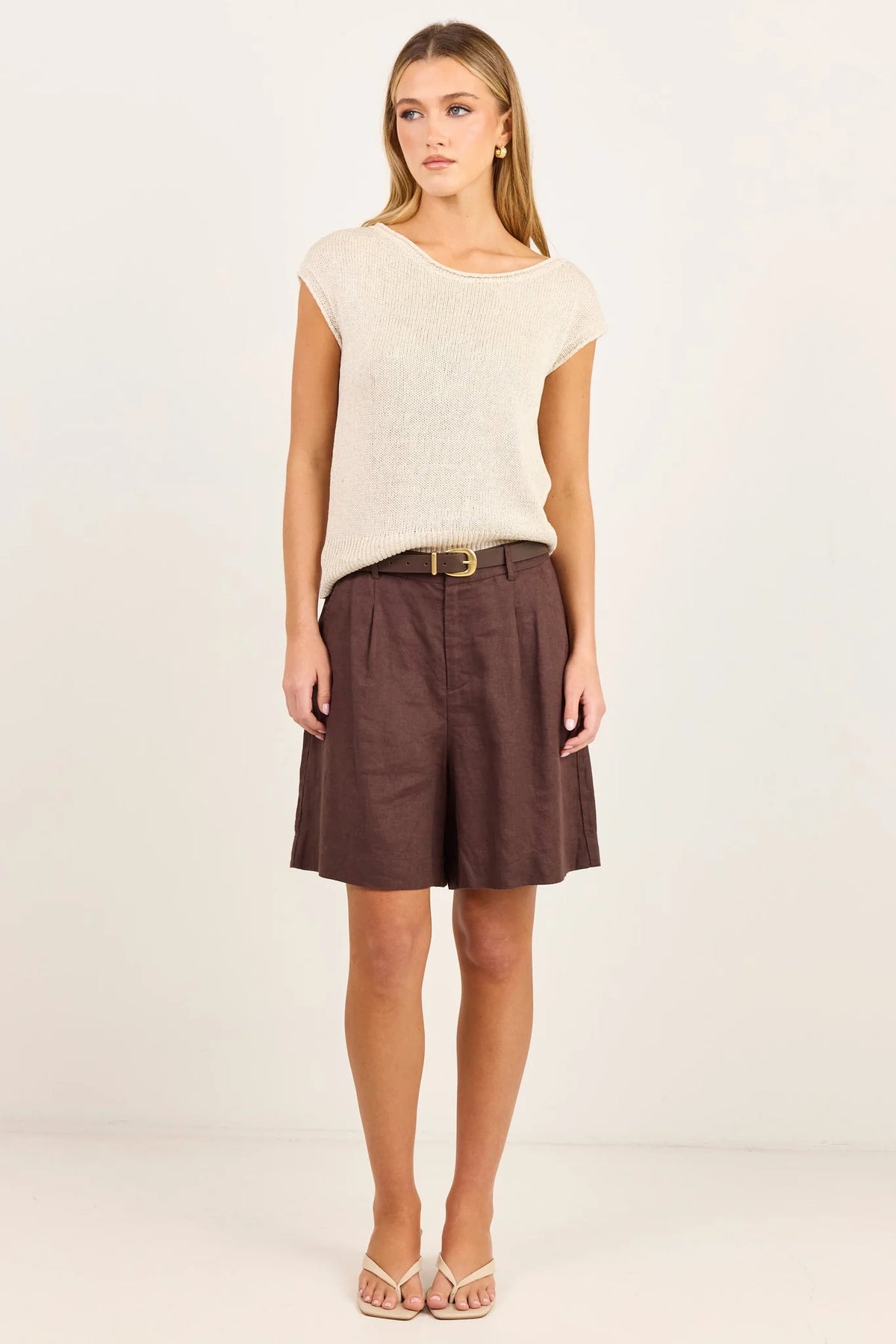 Literal Dark Chocolate linen pleat Front Short