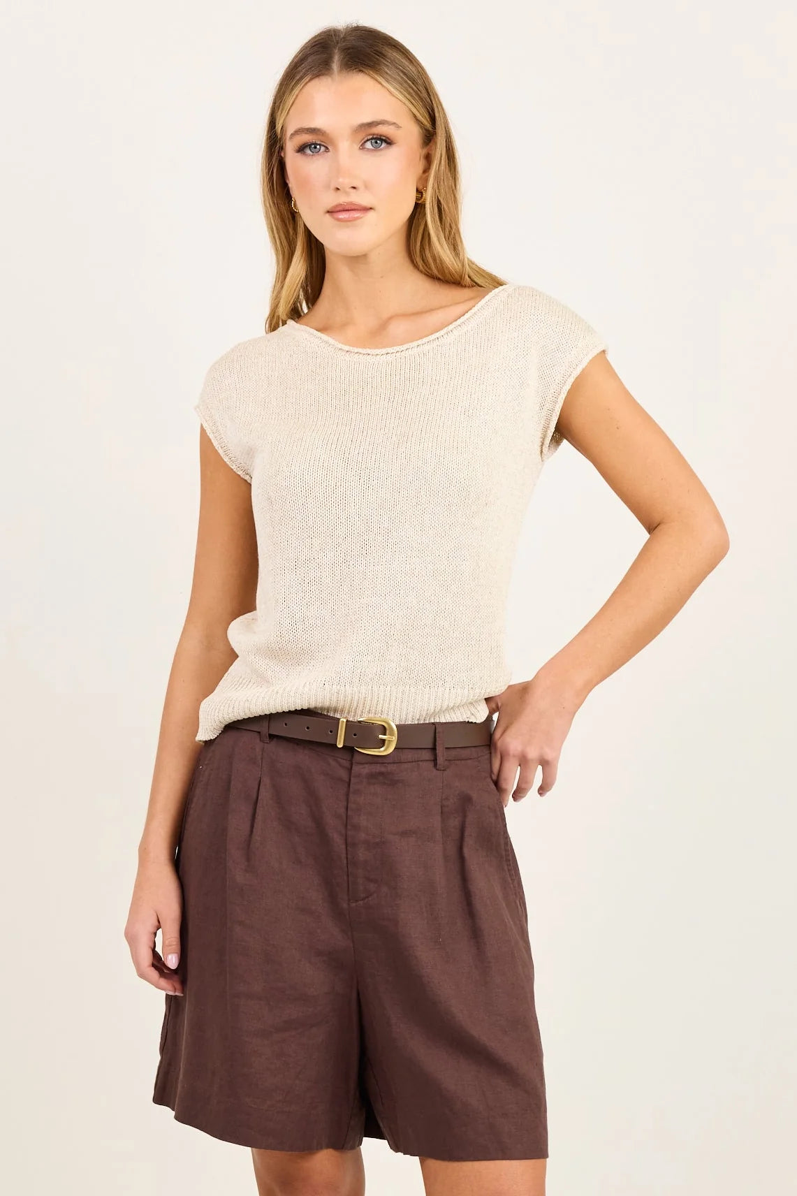 Literal Dark Chocolate linen pleat Front Short