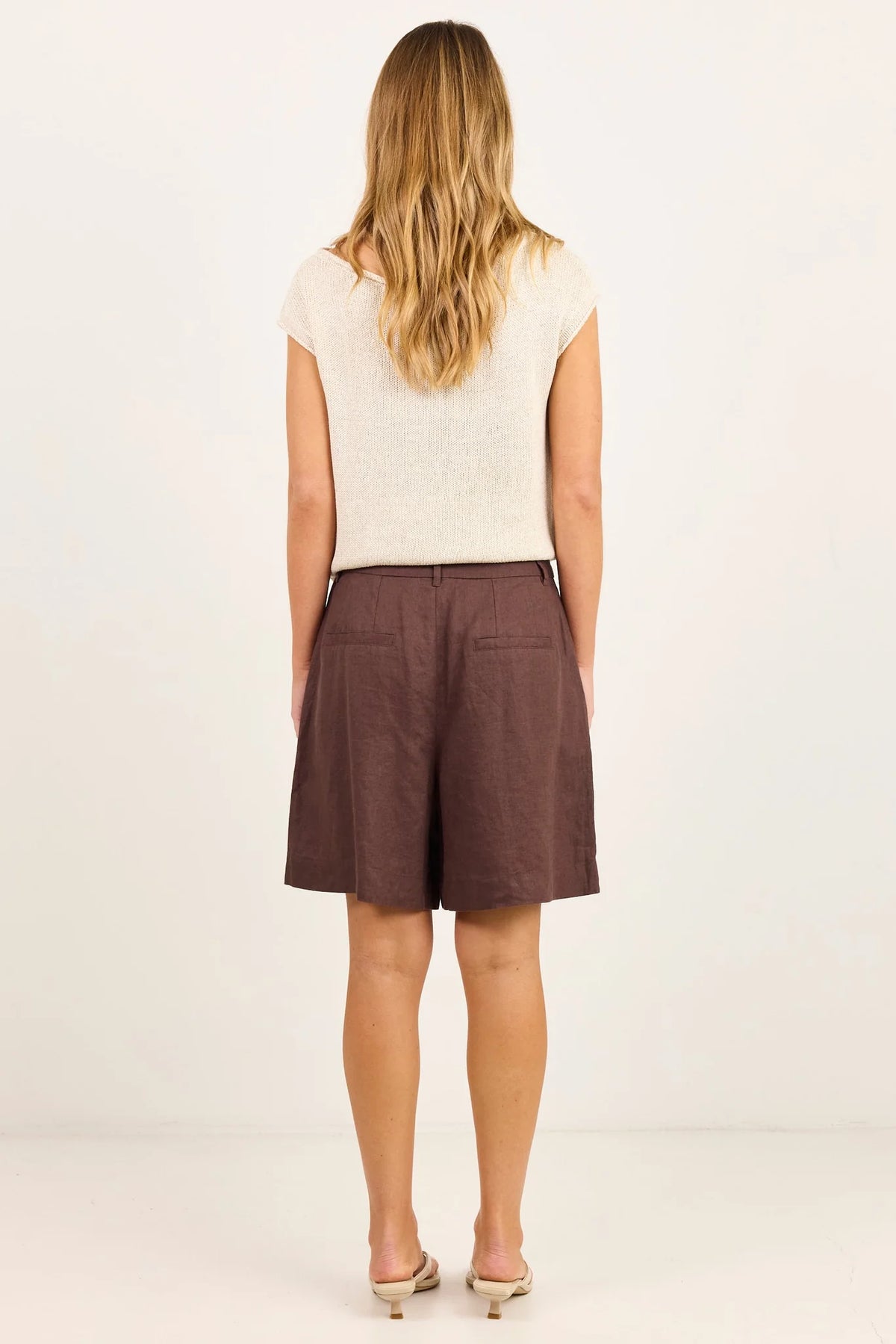 Literal Dark Chocolate linen pleat Front Short