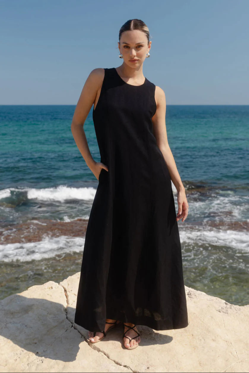 Easygoing Black Linen Midi