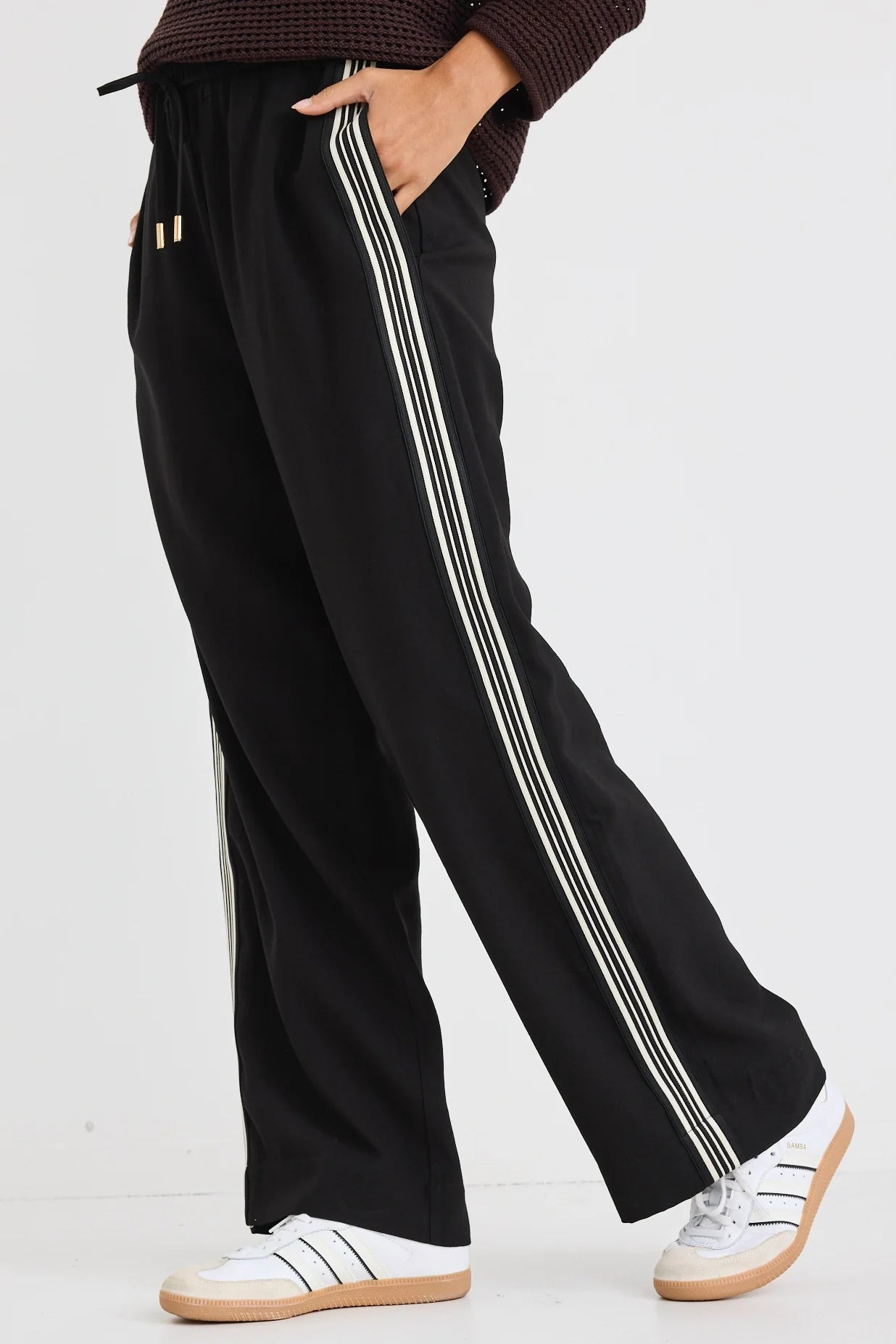 Vibe Black Jacquard Stripe Wide Leg Pants