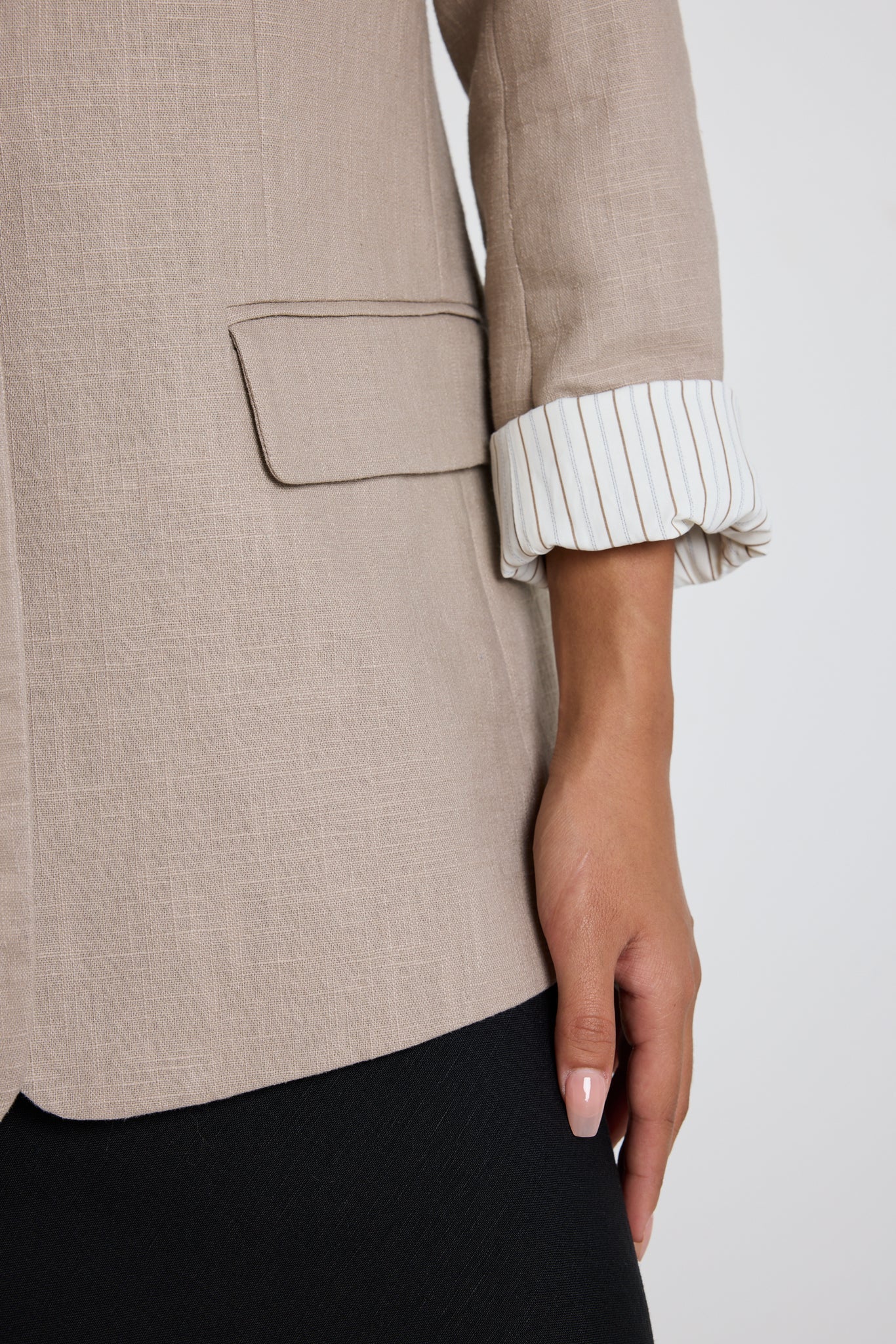 Dock Taupe Ramie Rolled Sleeve Blazer