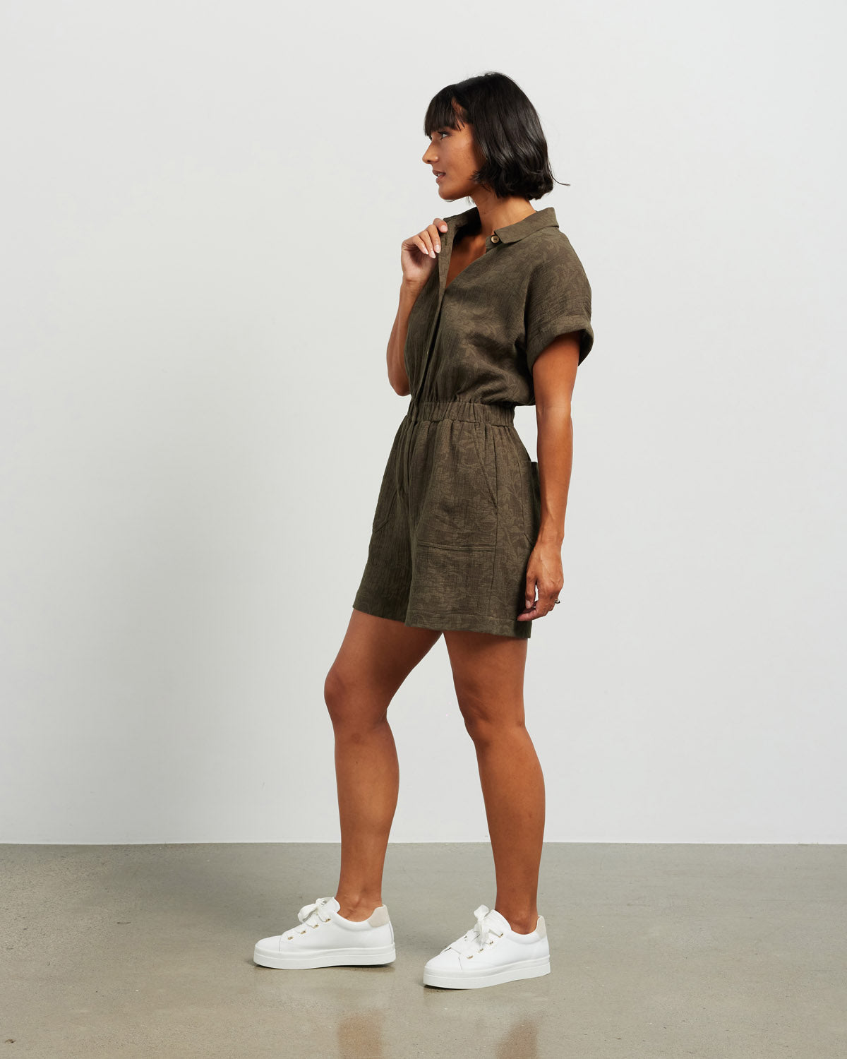 Andi Romper Olive Jacquard