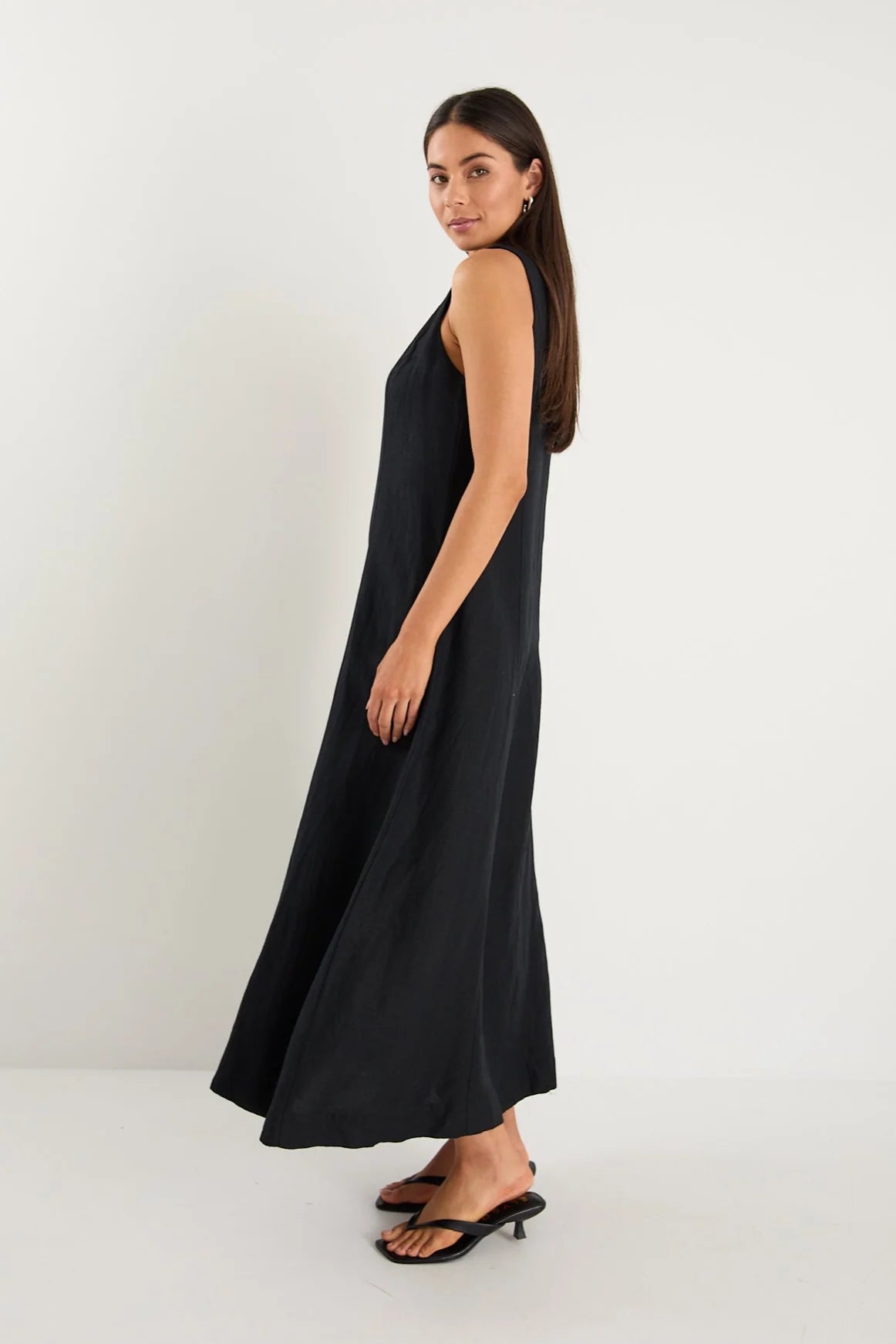 Easygoing Black Linen Midi