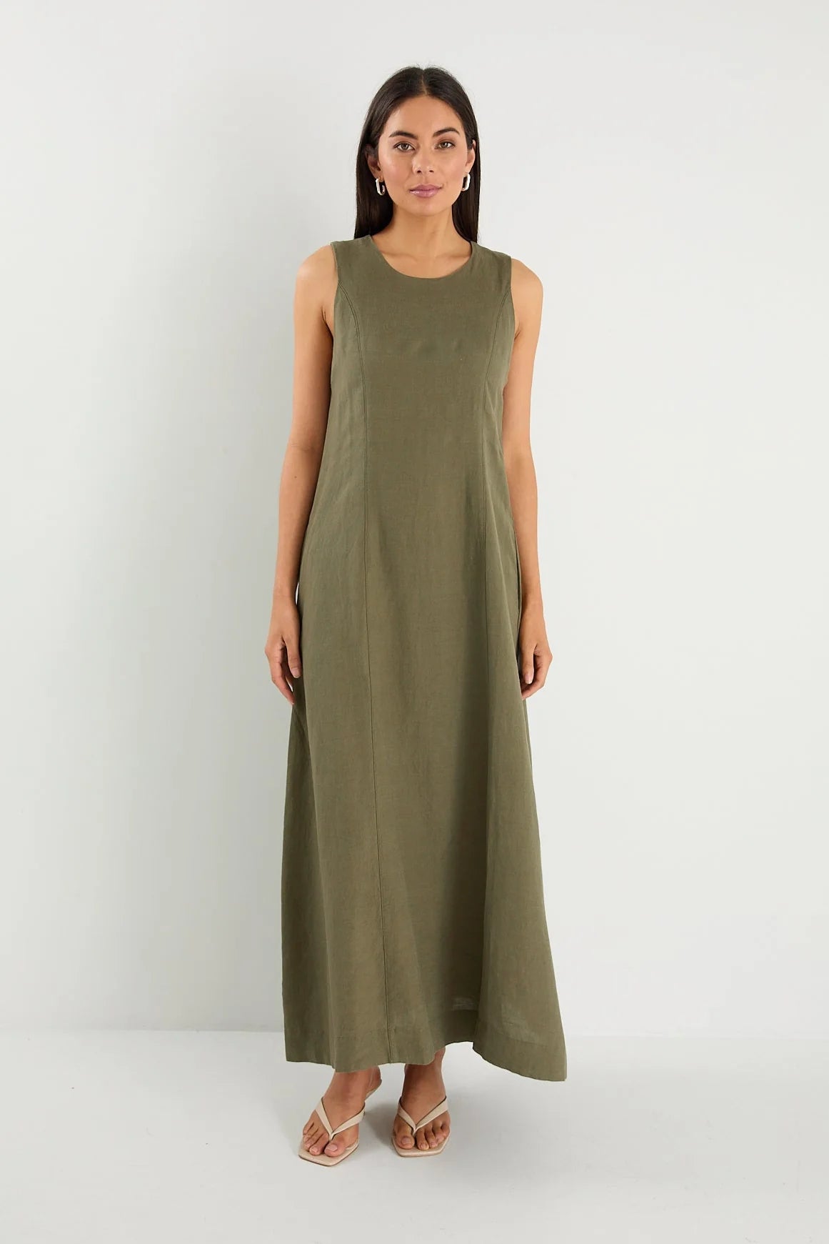 Easygoing Khaki Linen Midi