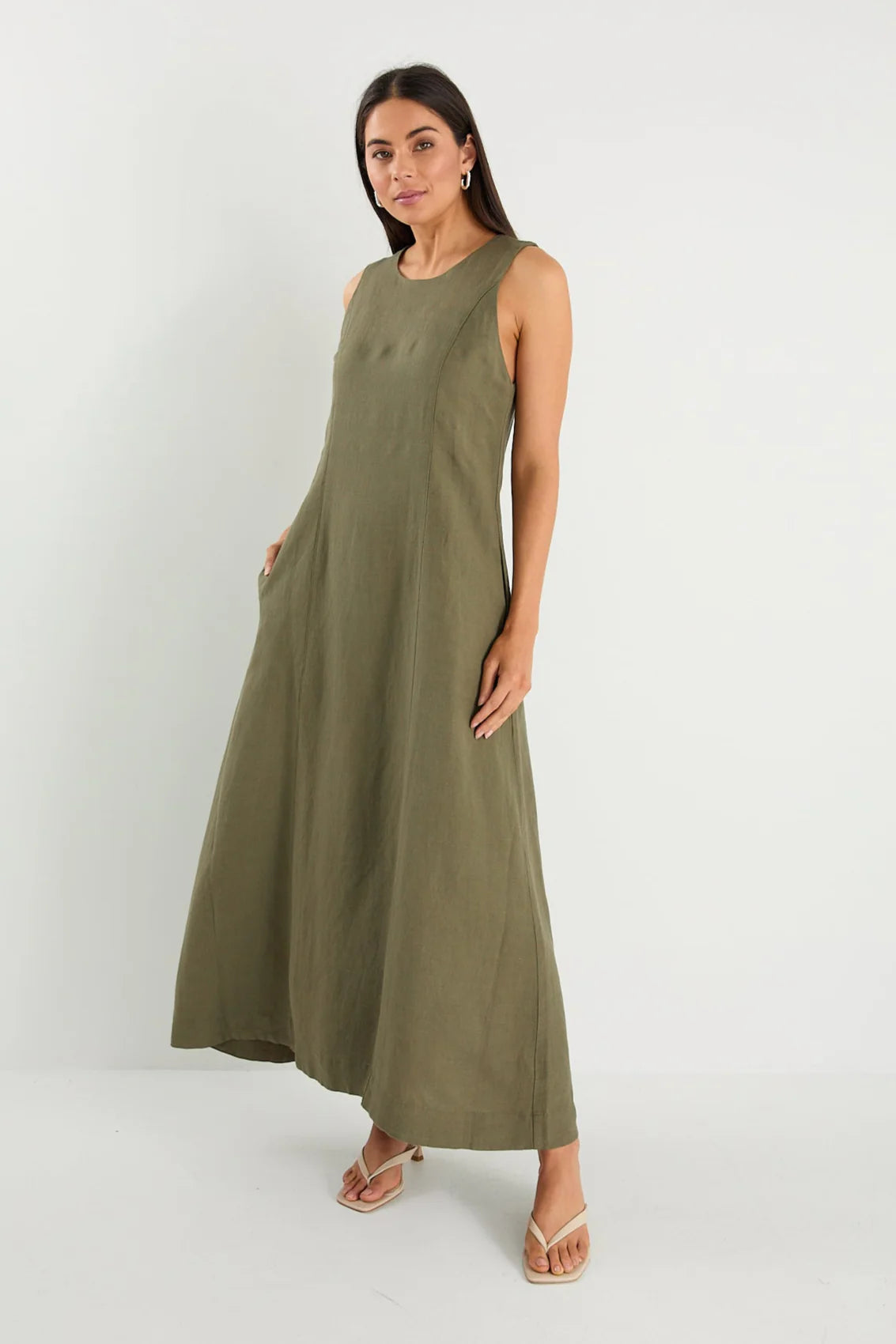 Easygoing Khaki Linen Midi