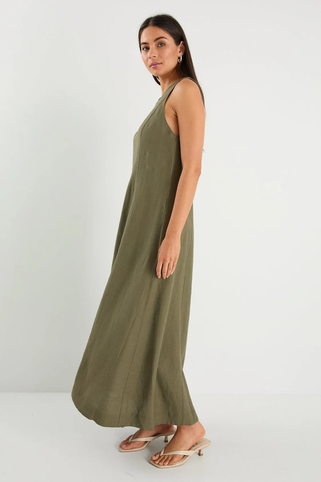 Easygoing Khaki Linen Midi