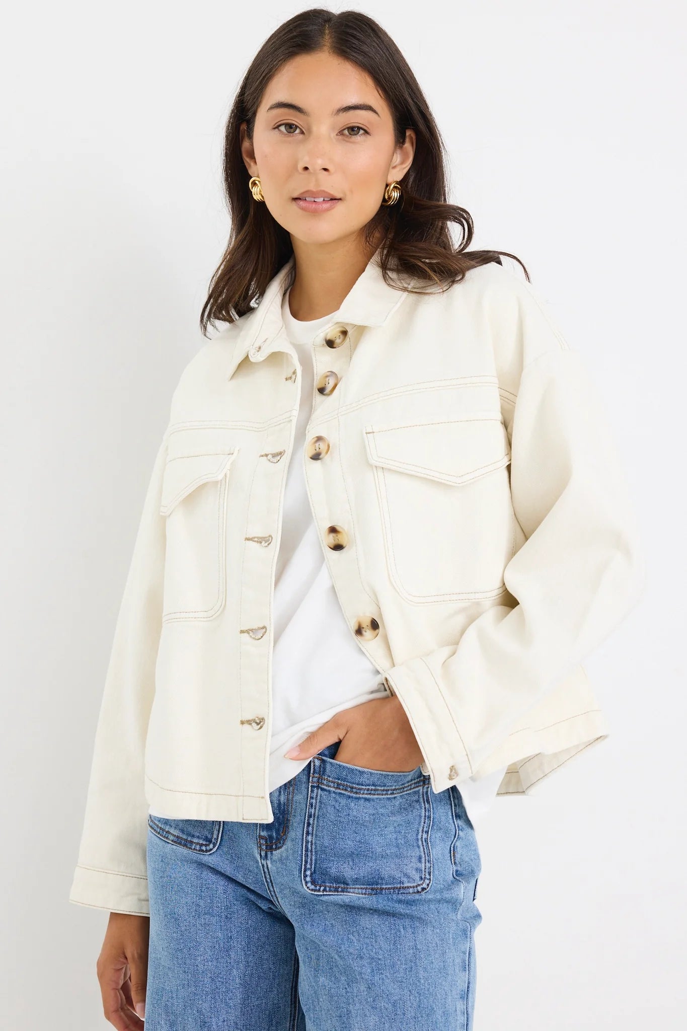 Echo ecru patch pocket denim jacket