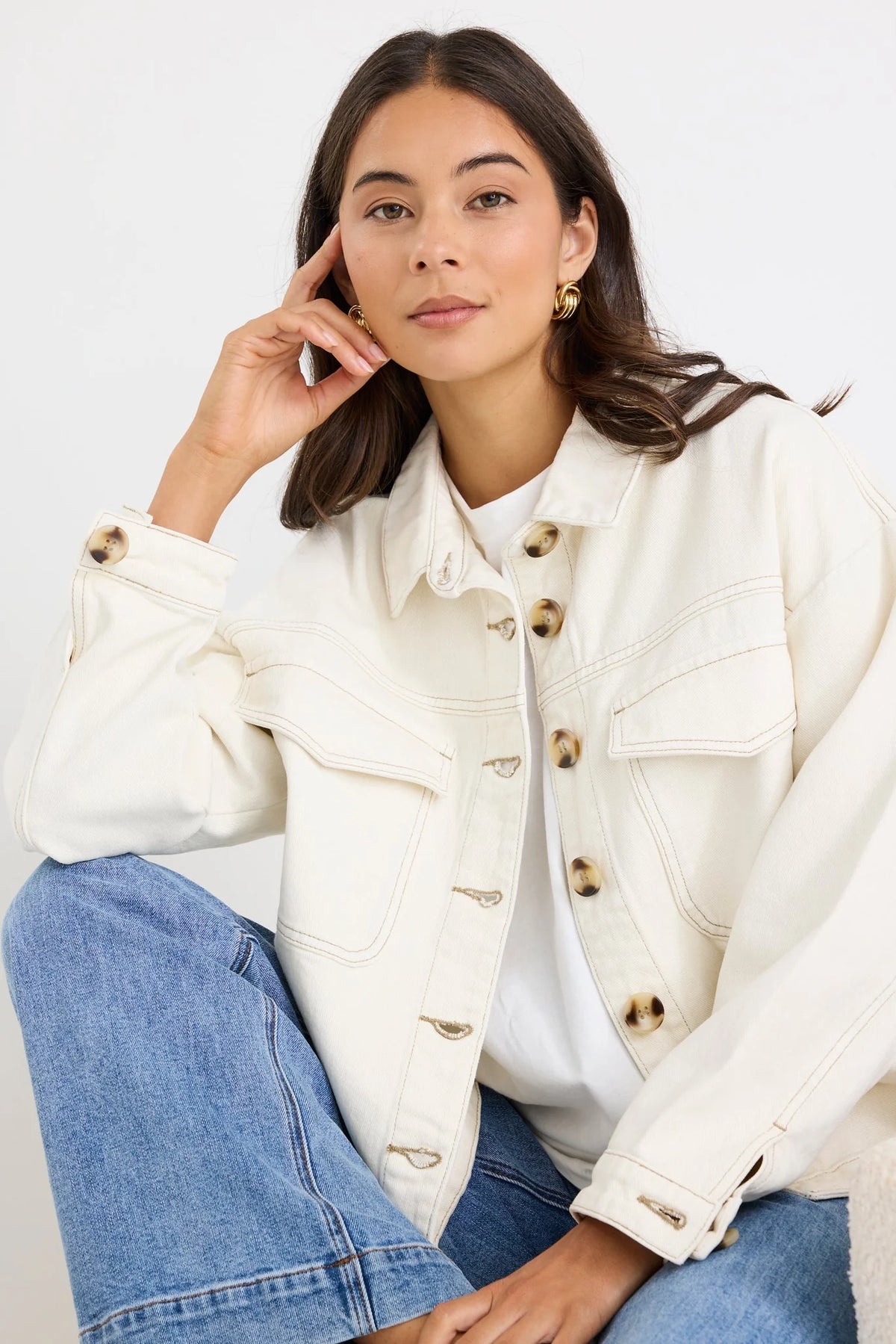Echo ecru patch pocket denim jacket