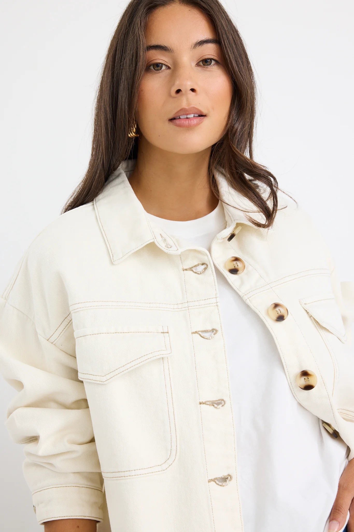 Echo ecru patch pocket denim jacket