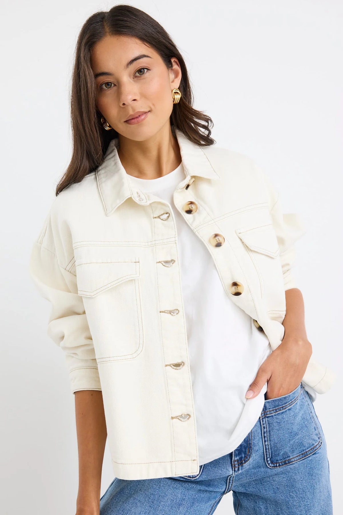 Echo ecru patch pocket denim jacket