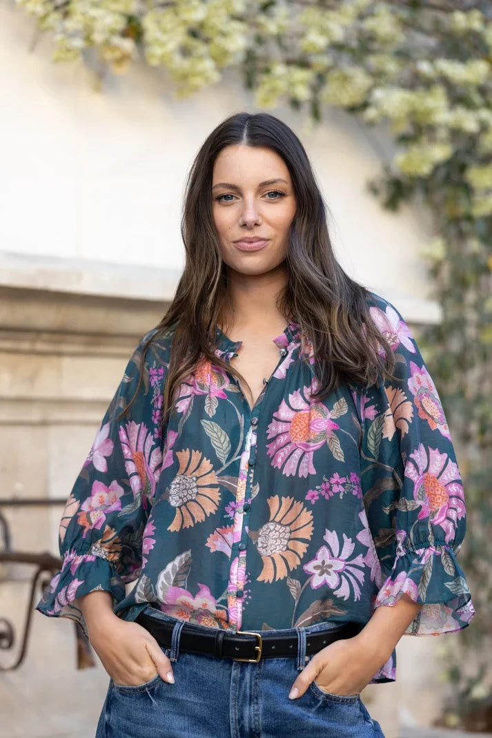 Encounter Petrol Scarf Print Top