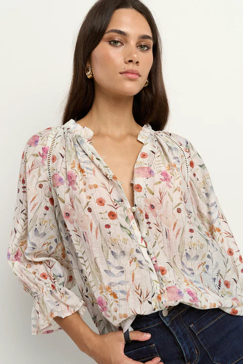 Encounter cream floral button front top