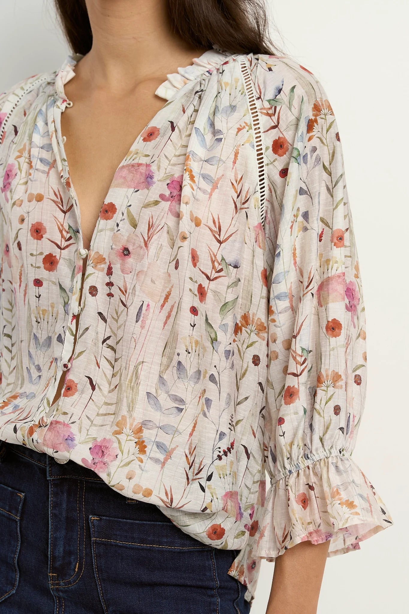 Encounter cream floral button front top