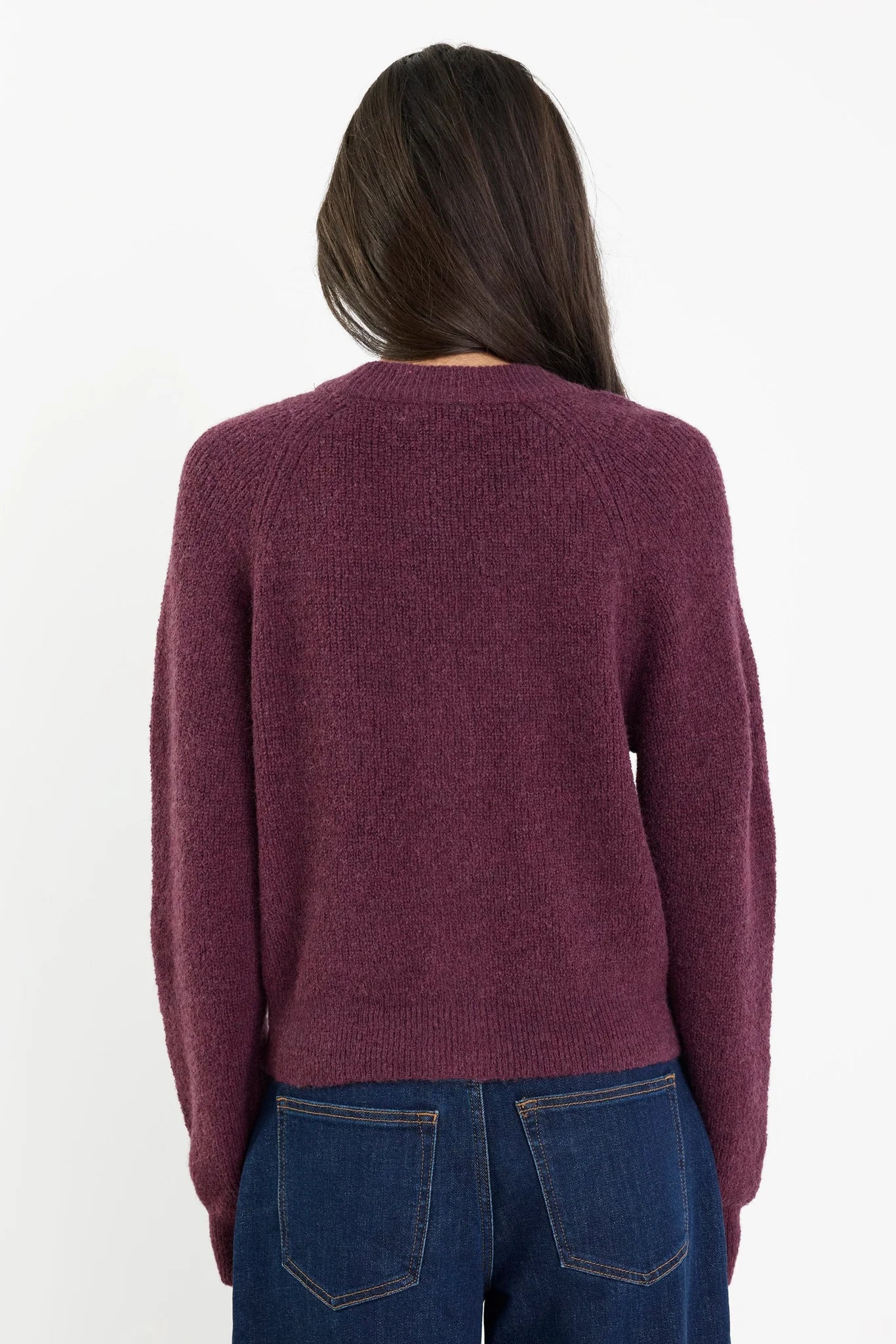 Essence plum v neck cardi rib knit