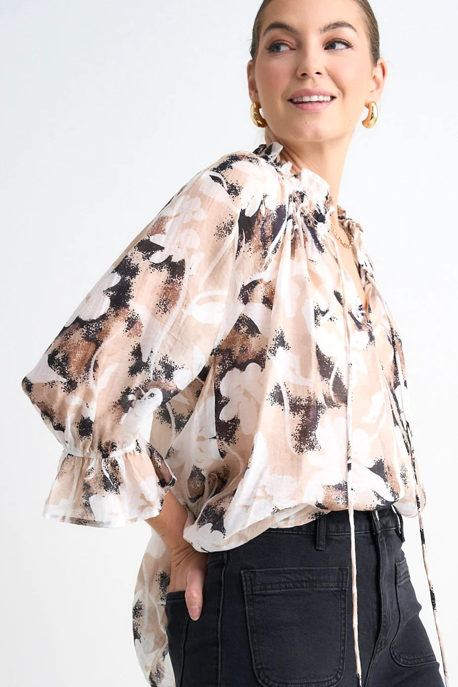 Expedition Beige Abstract Floral Top