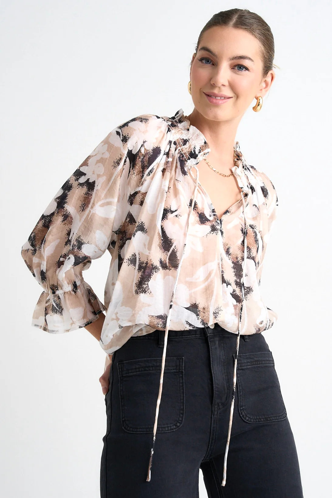 Expedition Beige Abstract Floral Top