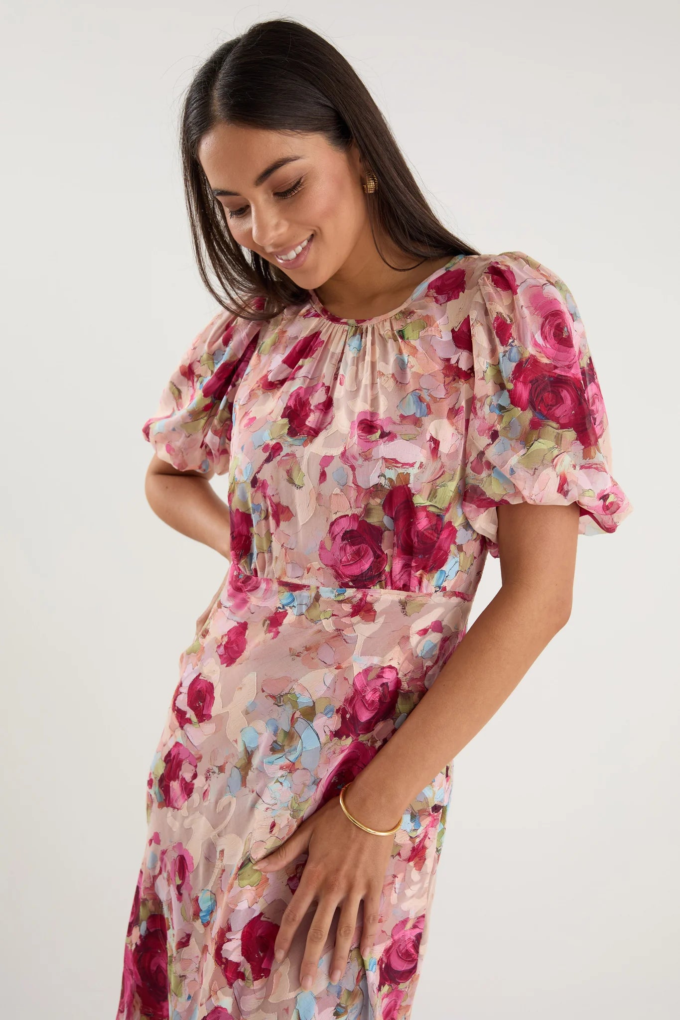 Exquisite Painted Rose Midi Dress