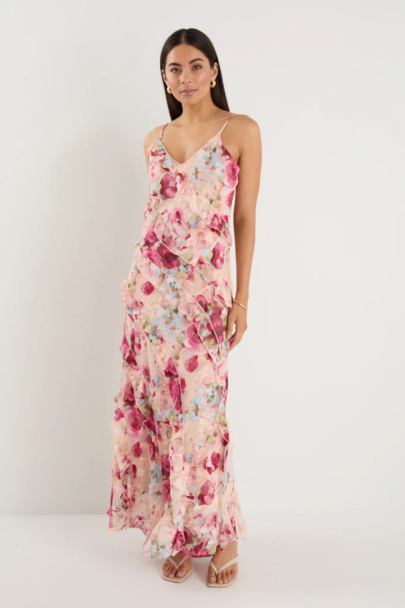Galore Painted Rose Bias Slip Dress