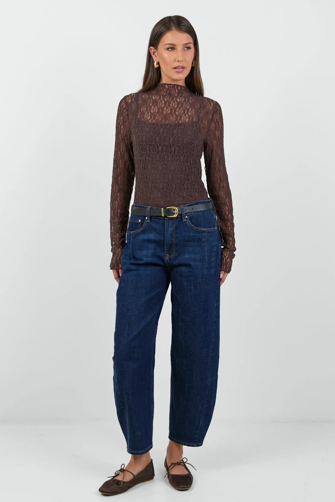 Giving chocolate lace long sleeve top