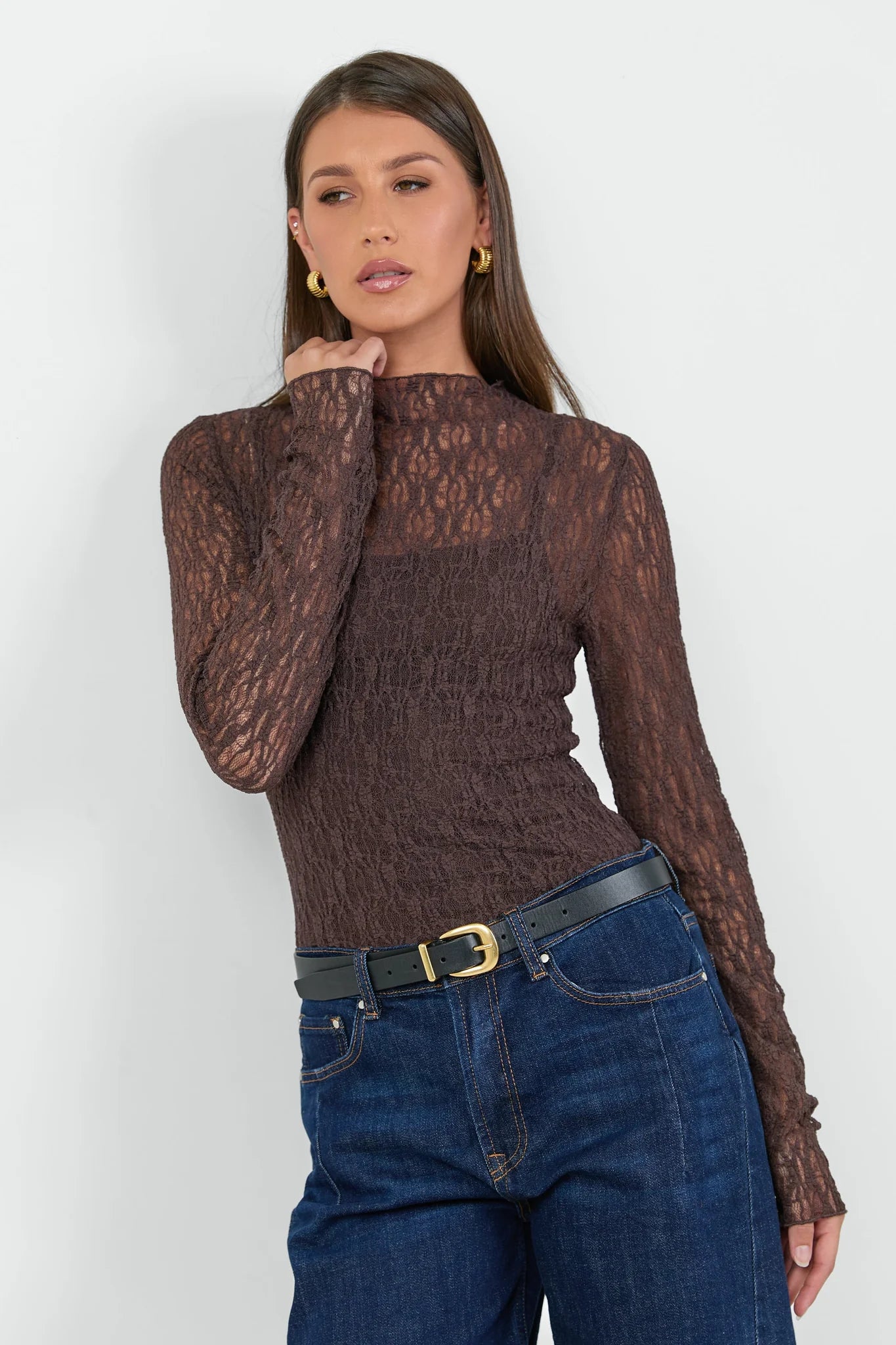Giving chocolate lace long sleeve top