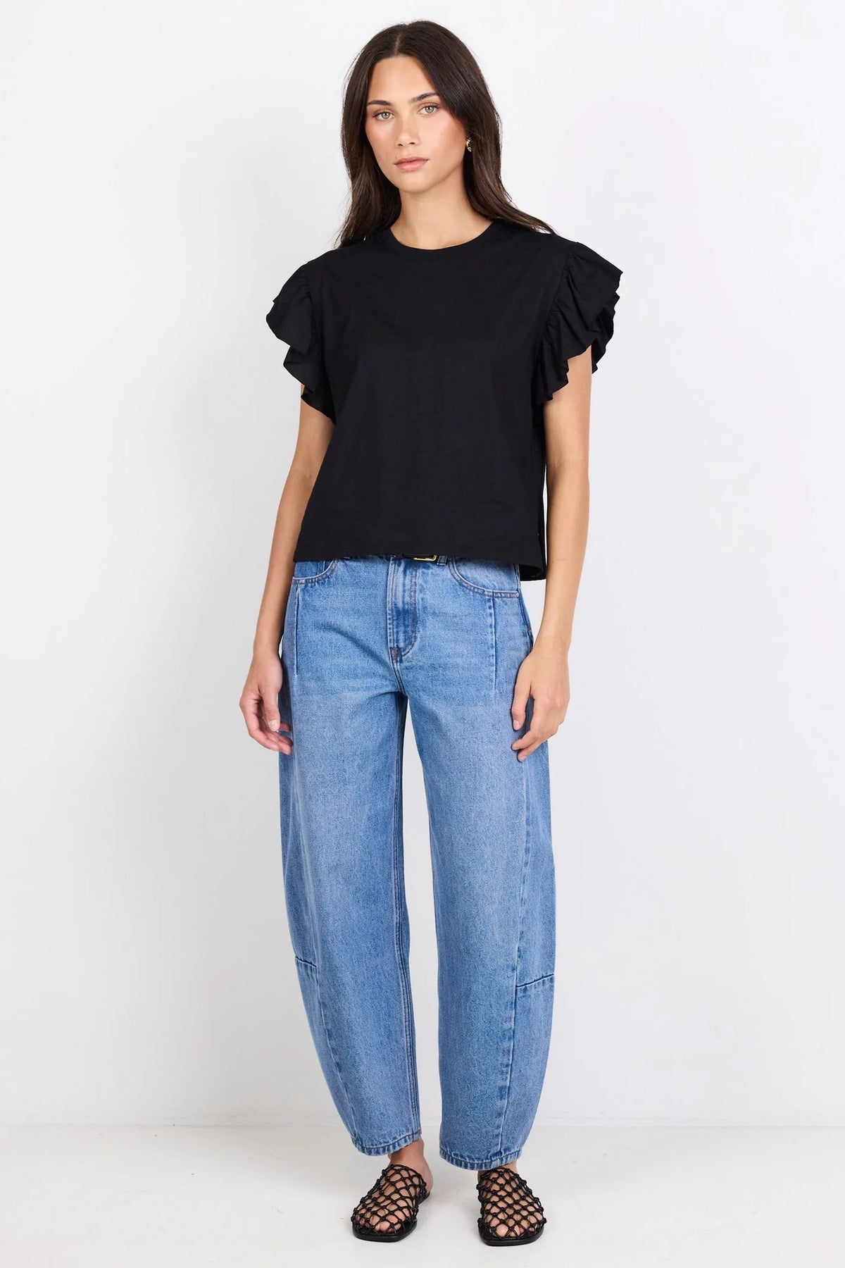 Hover black flutter sleeve tee