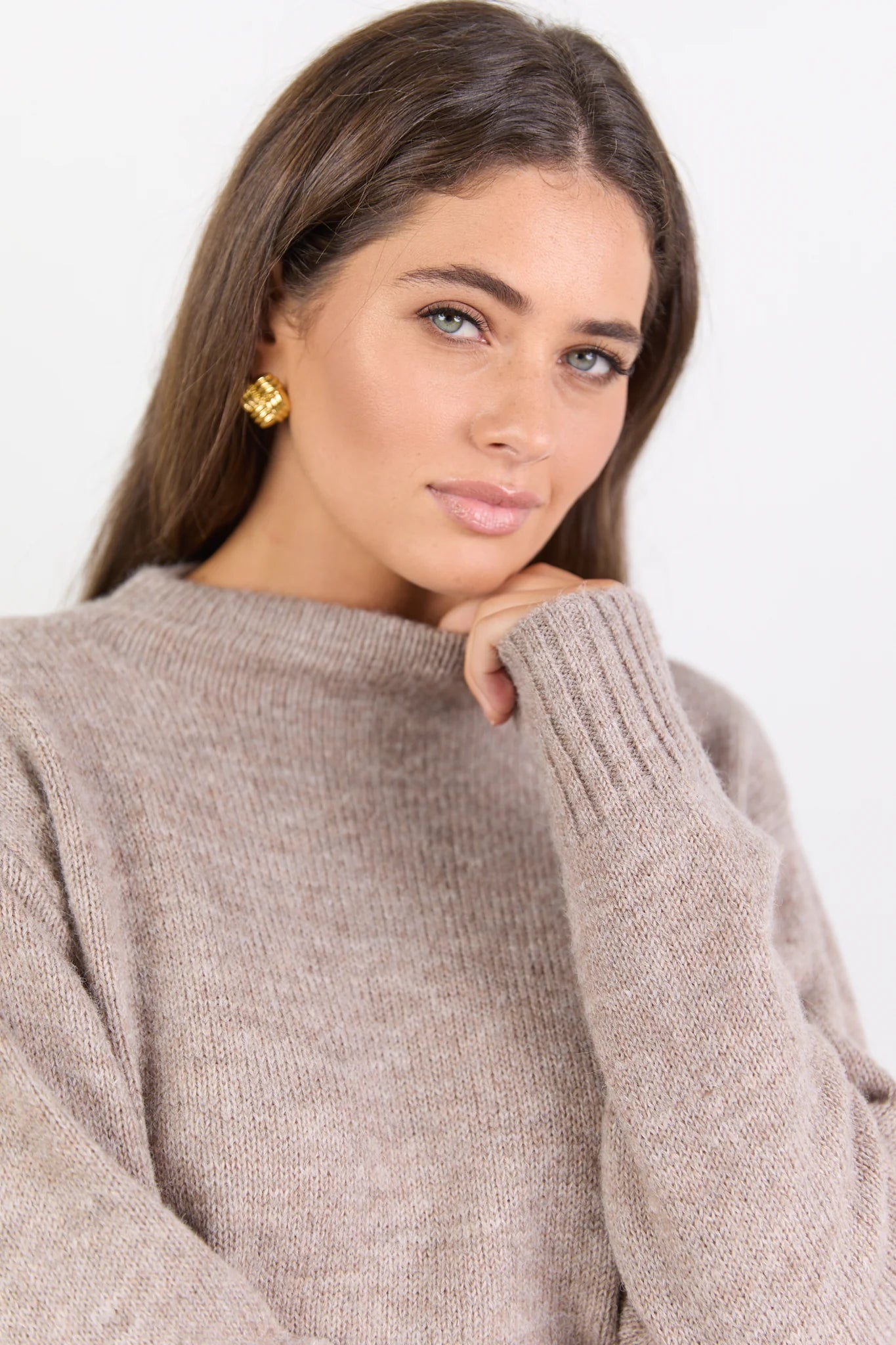 Huddle mushroom high neck knit jumper mushroom